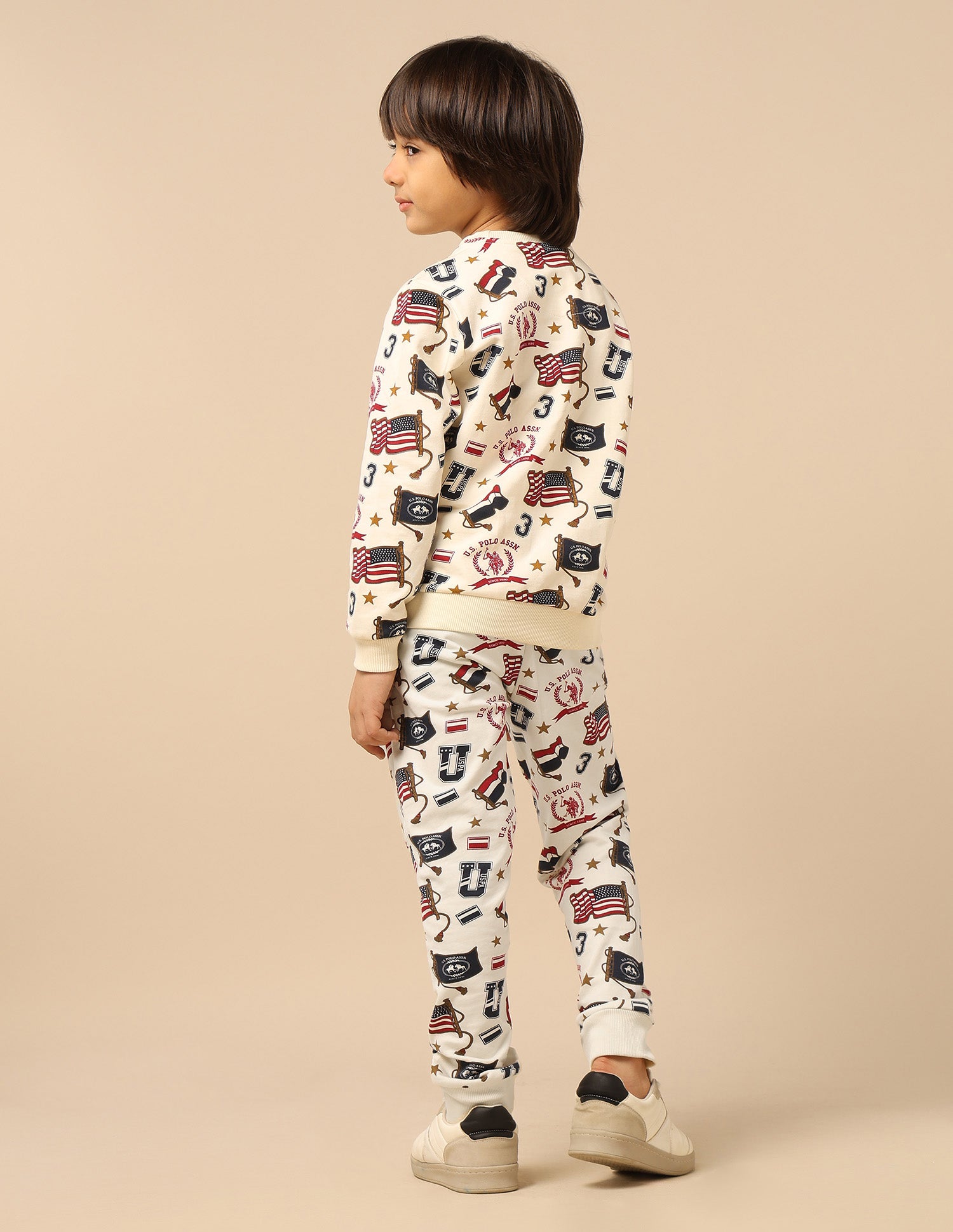 Boys Brand Printed Regular Fit Joggers White - U.S. POLO ASSN. | Large