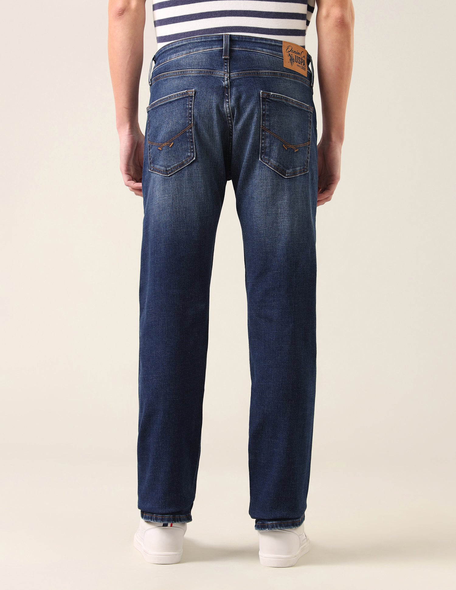 Mason Regular Straight Fit Whiskered Jeans Mid Blue - U.S. Polo Assn. India | Large