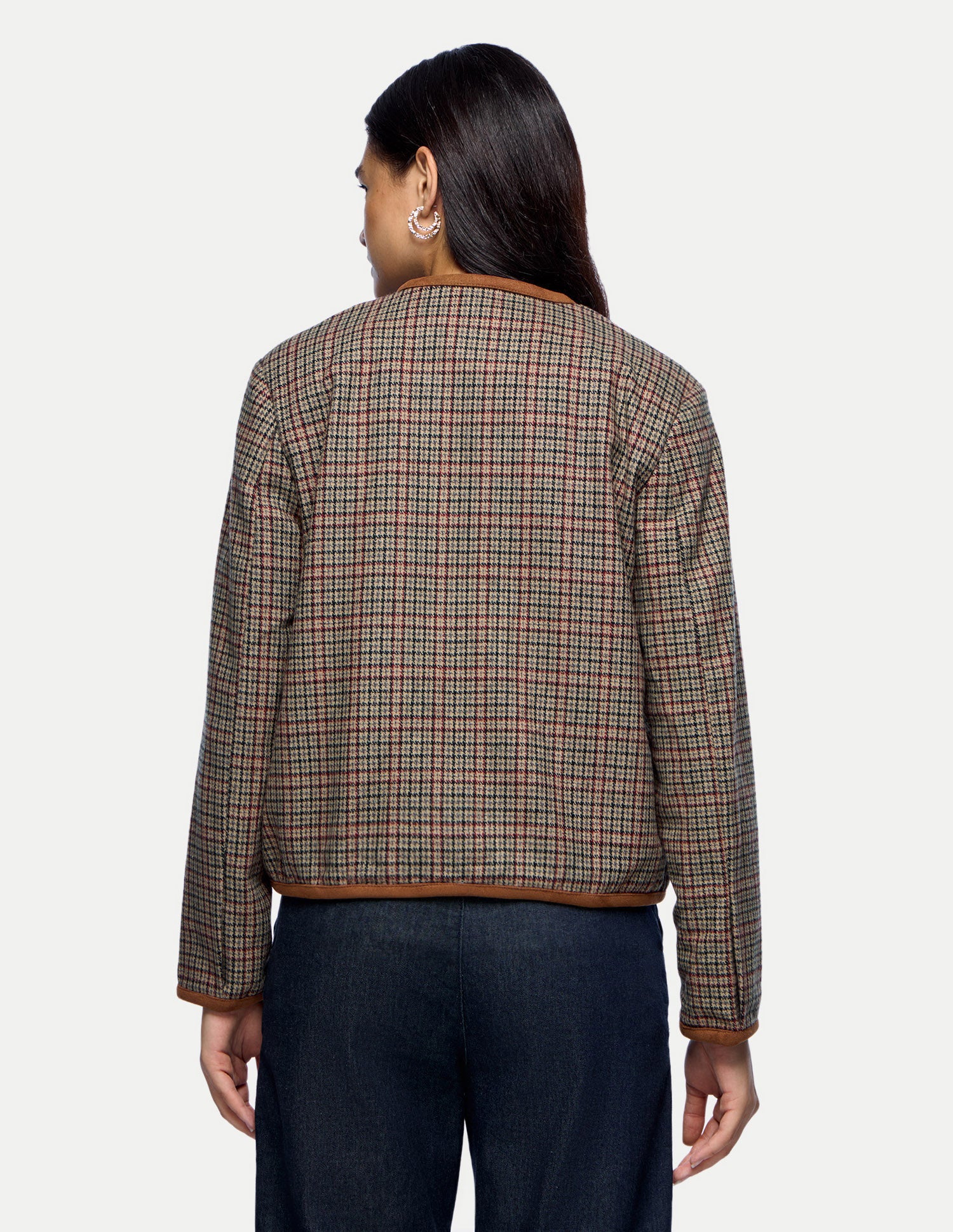 Houndstooth Checked Crop Jacket Brown - U.S. Polo Assn. India | Large
