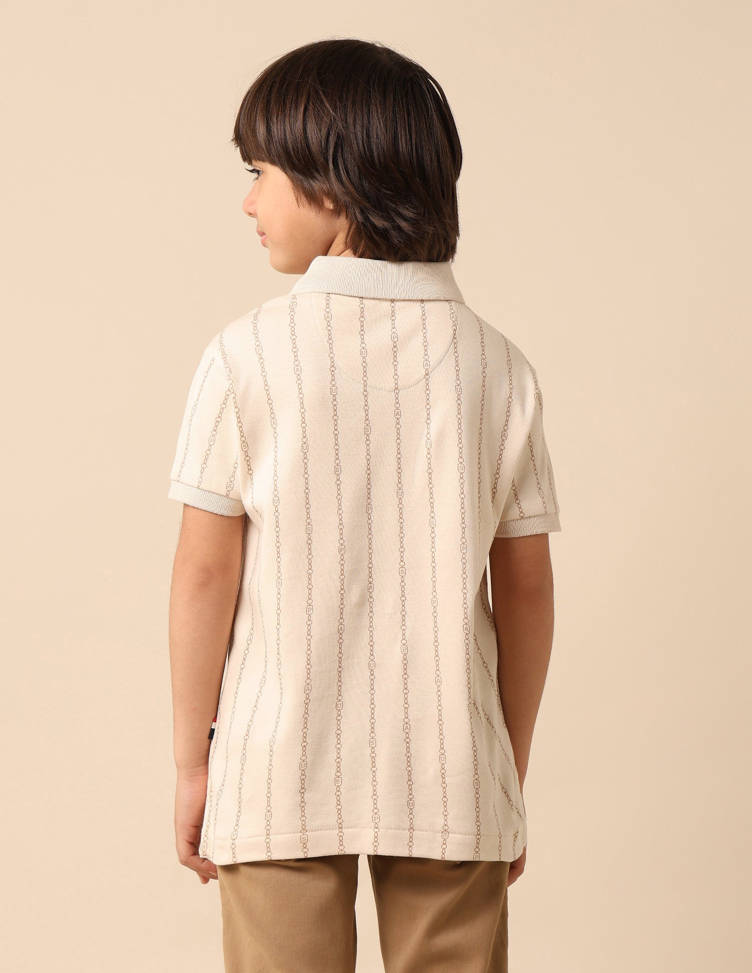 Boys Vertical Striped Regular Fit Polo Shirt Beige - U.S. POLO ASSN. | Large