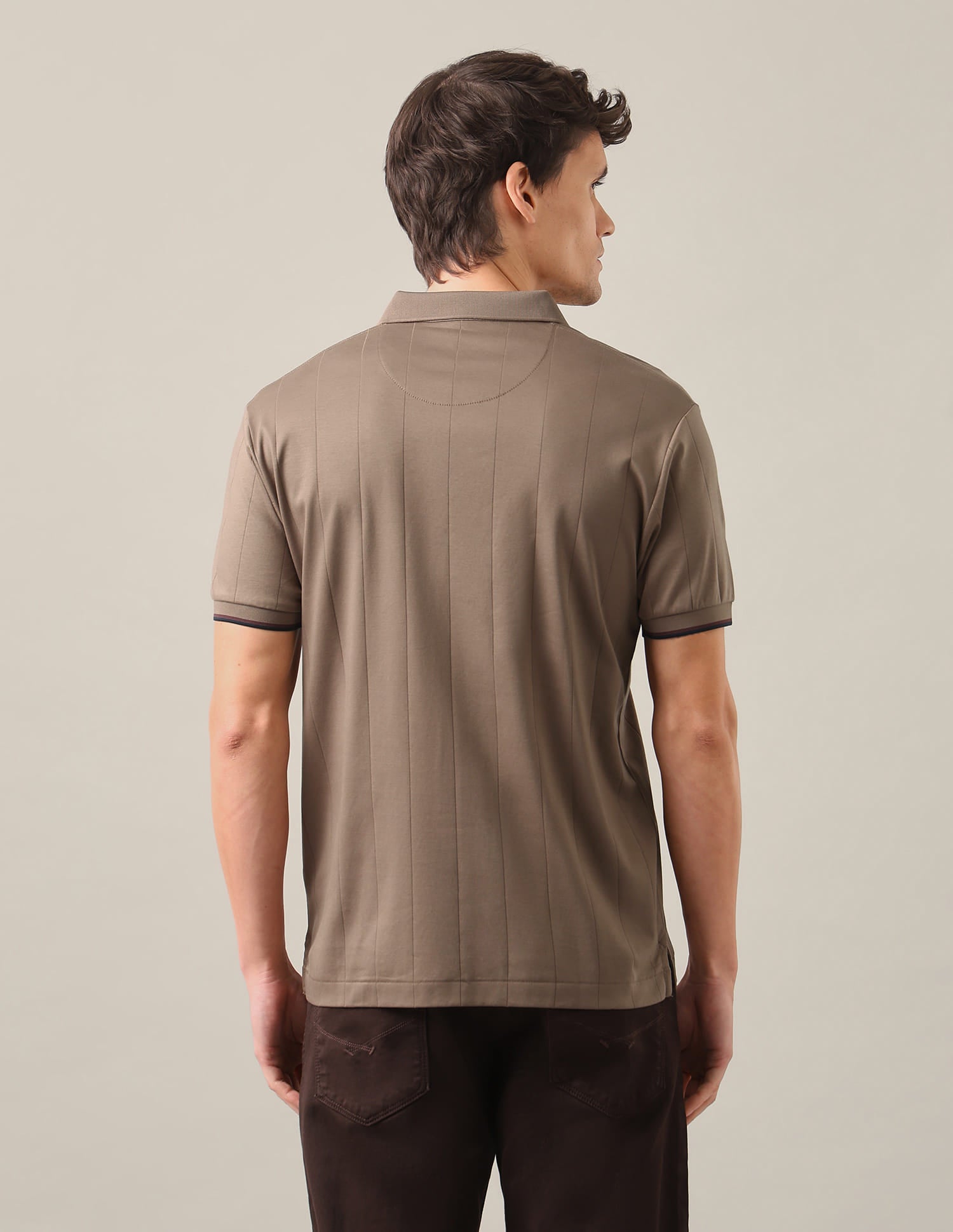 Vertical Striped Patterned Knit Slim Fit Polo Shirt Brown - U.S. Polo Assn. India | Large