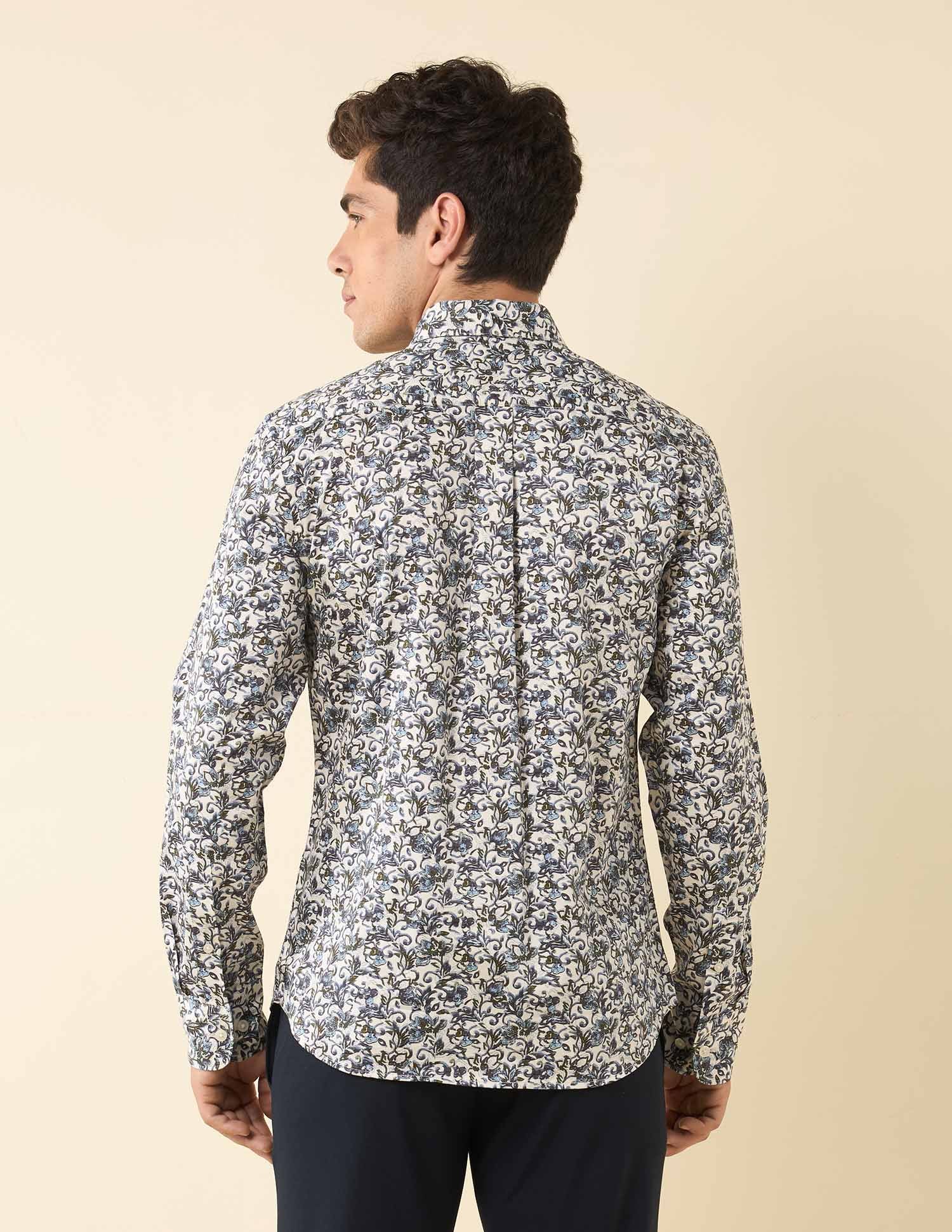 Floral Printed Satin Shirt Ivory - U.S. Polo Assn. India | Large