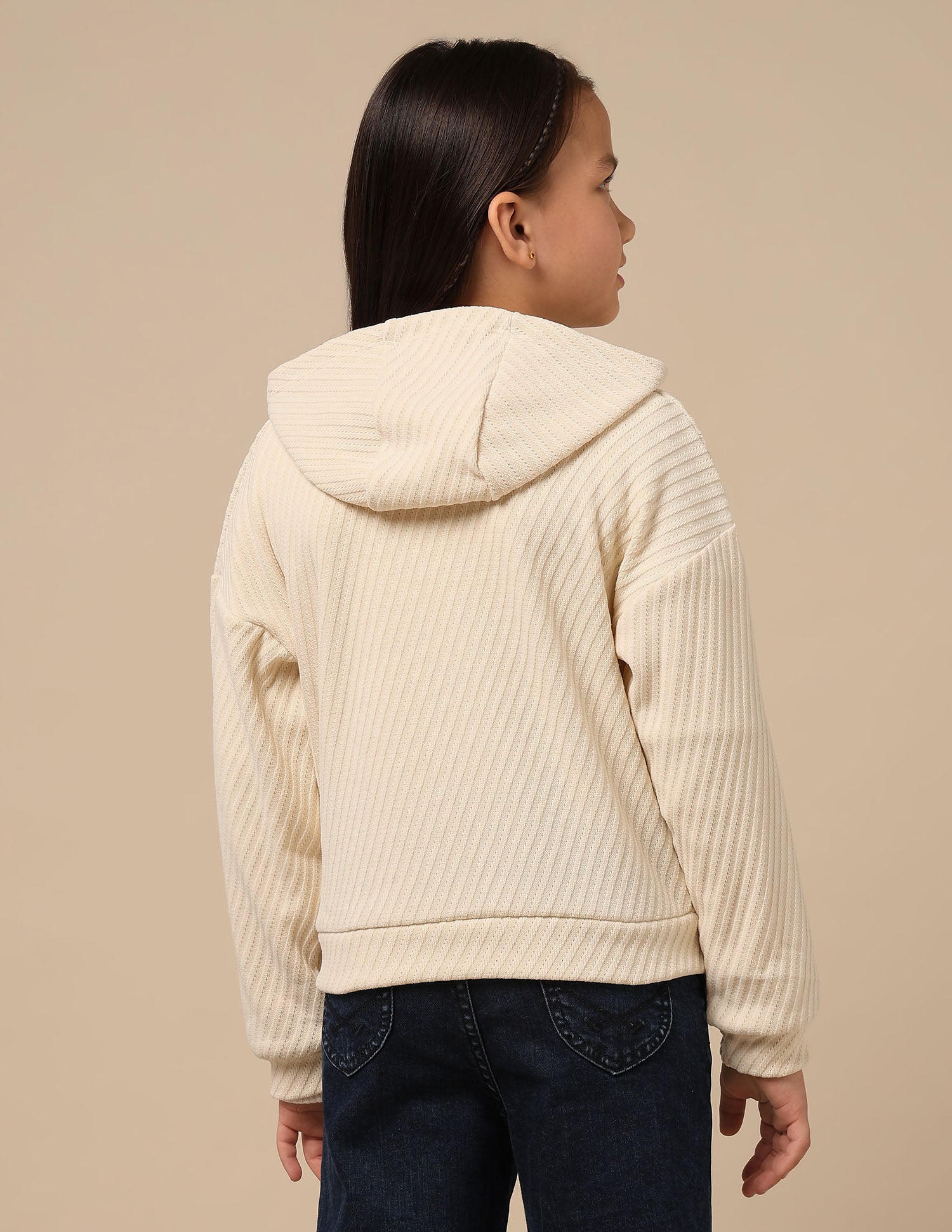 Girls Zipper Hooded Sweatshirt Off White - U.S. POLO ASSN. | Large