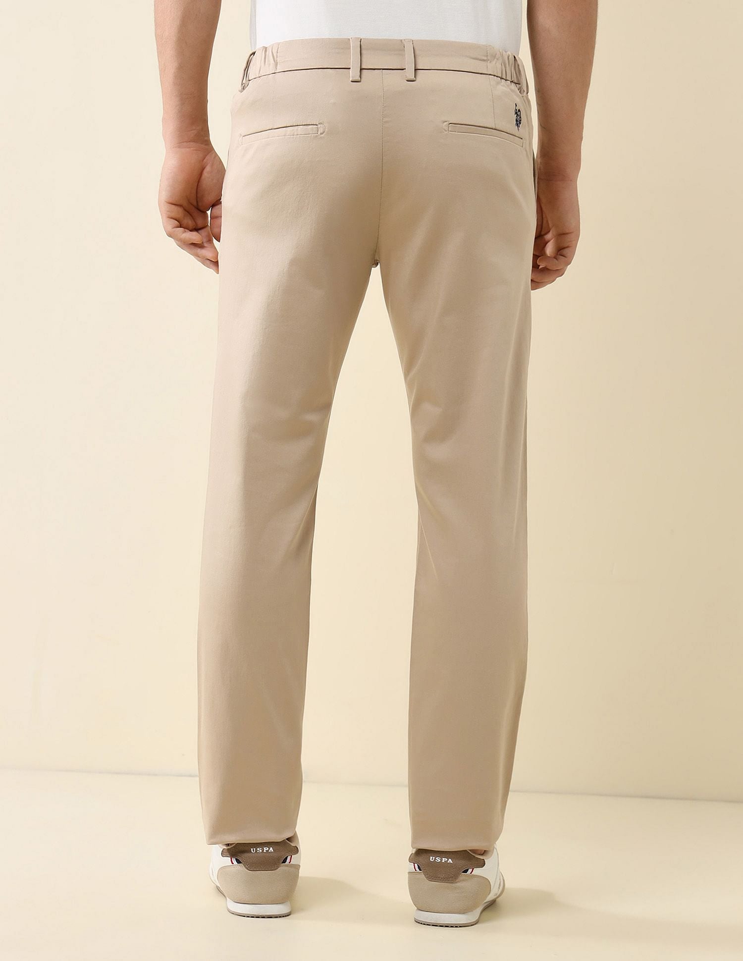 Elasticized Waist Slim Fit Trousers Beige - U.S. POLO ASSN. | Large