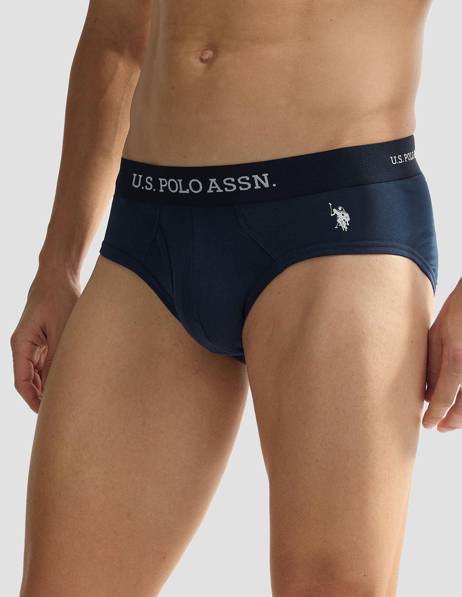 Elasticized Waist OEB11 Briefs - Pack Of 2 Grey Melange and Navy - U.S. POLO ASSN. | Large