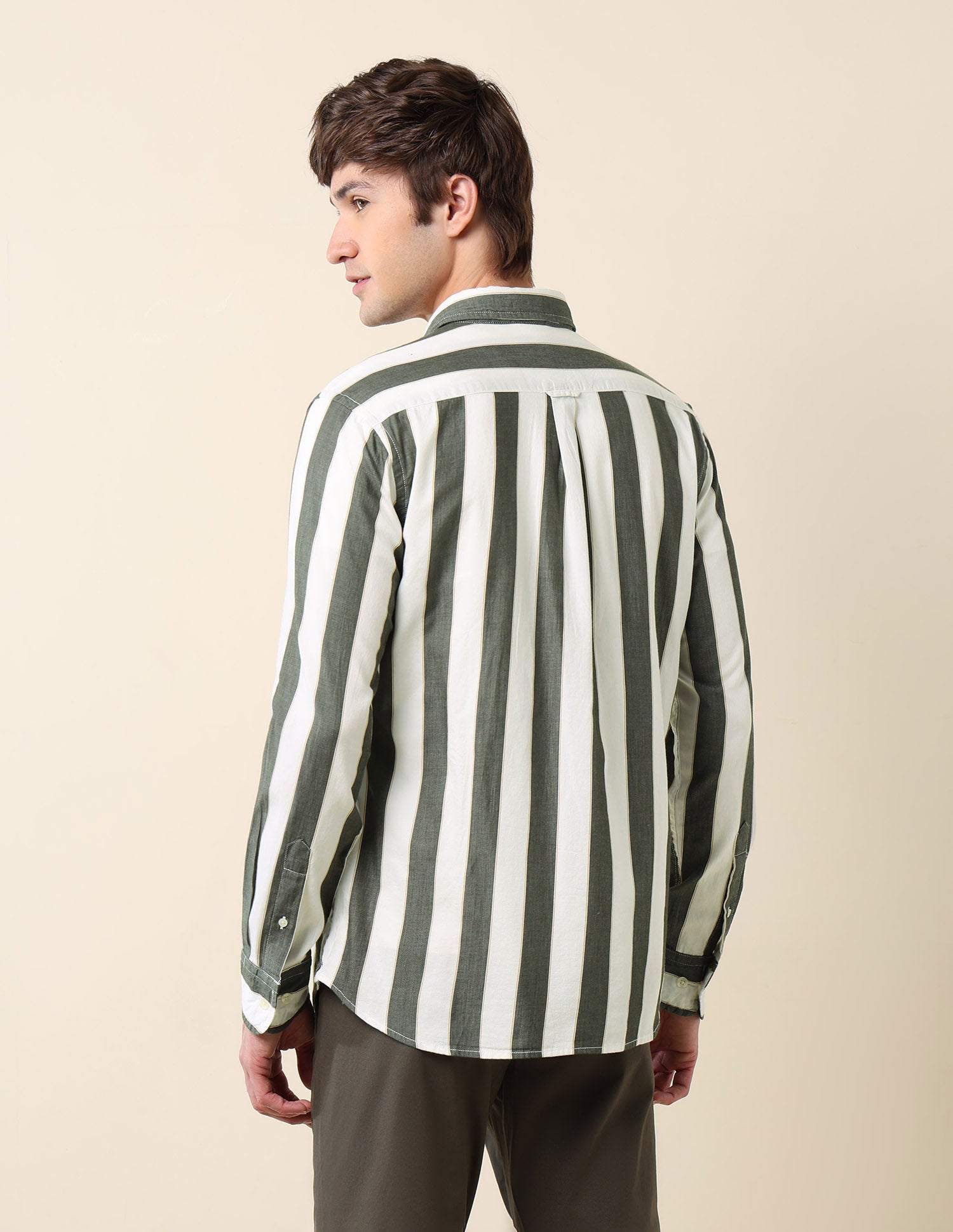 Vertical Striped Pure Cotton Shirt Green - U.S. Polo Assn. India | Large