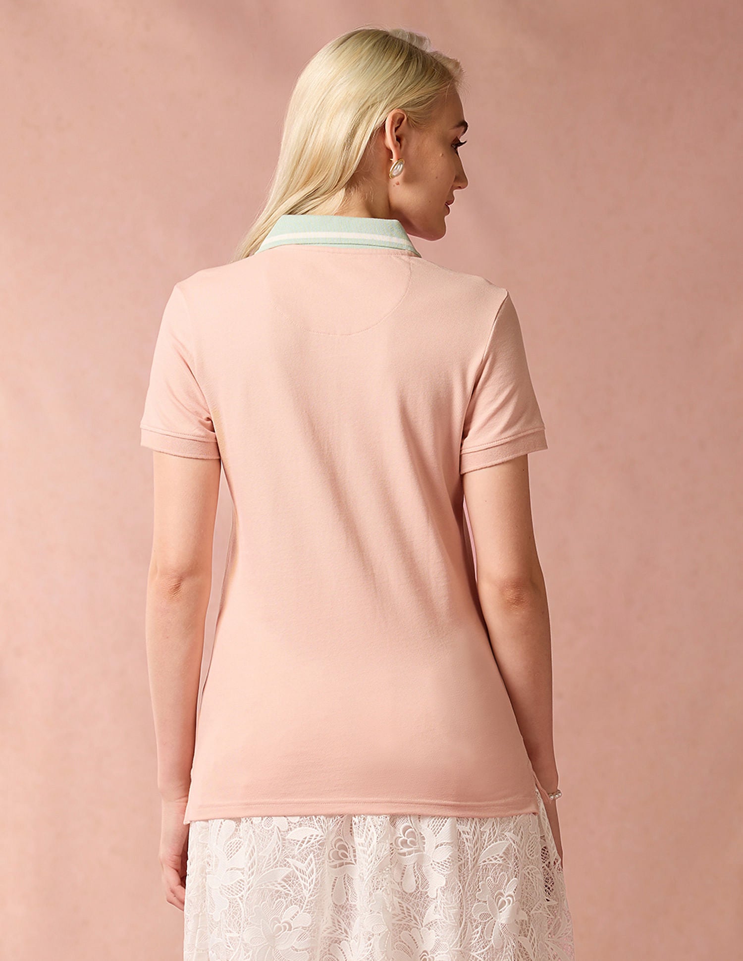 Contrast Collar Cotton Polo Shirt Pink - U.S. POLO ASSN. | Large