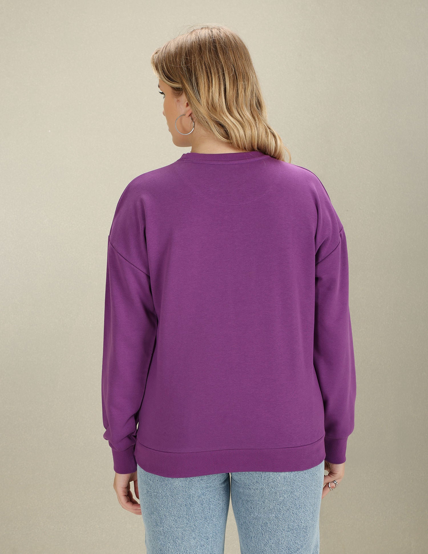 Crew Neck Embroidered Logo Sweatshirt Purple - U.S. POLO ASSN. | Large