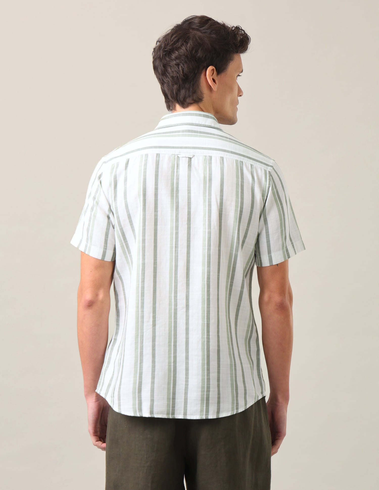 Vertical Striped Regular Fit Shirt Olive Green - U.S. Polo Assn. India | Large
