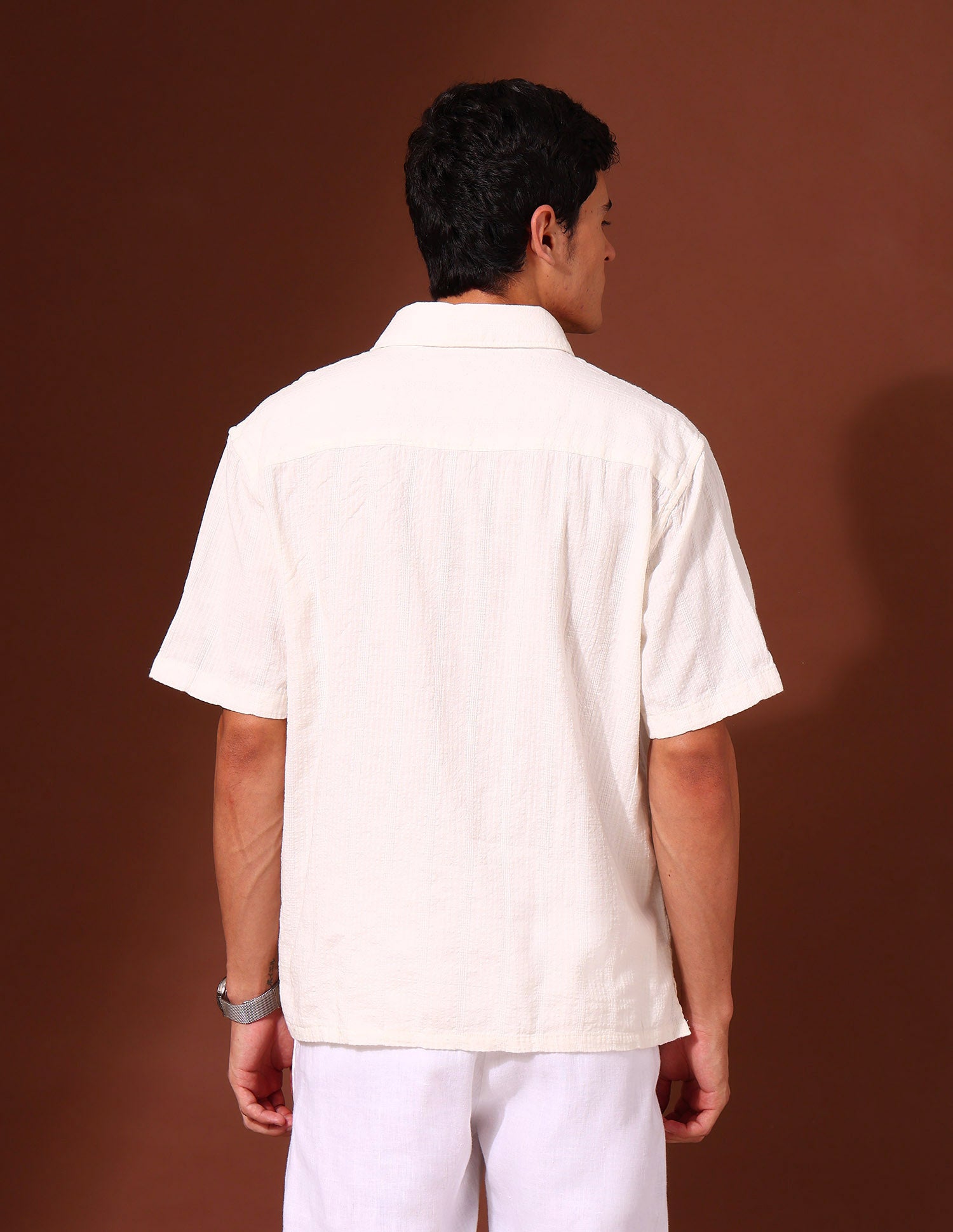Textured Pure Cotton Shirt White - U.S. Polo Assn. India | Large