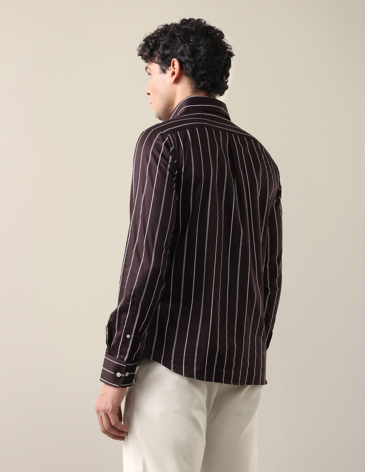 Satin Vertical Striped Shirt Brown - U.S. Polo Assn. India | Large