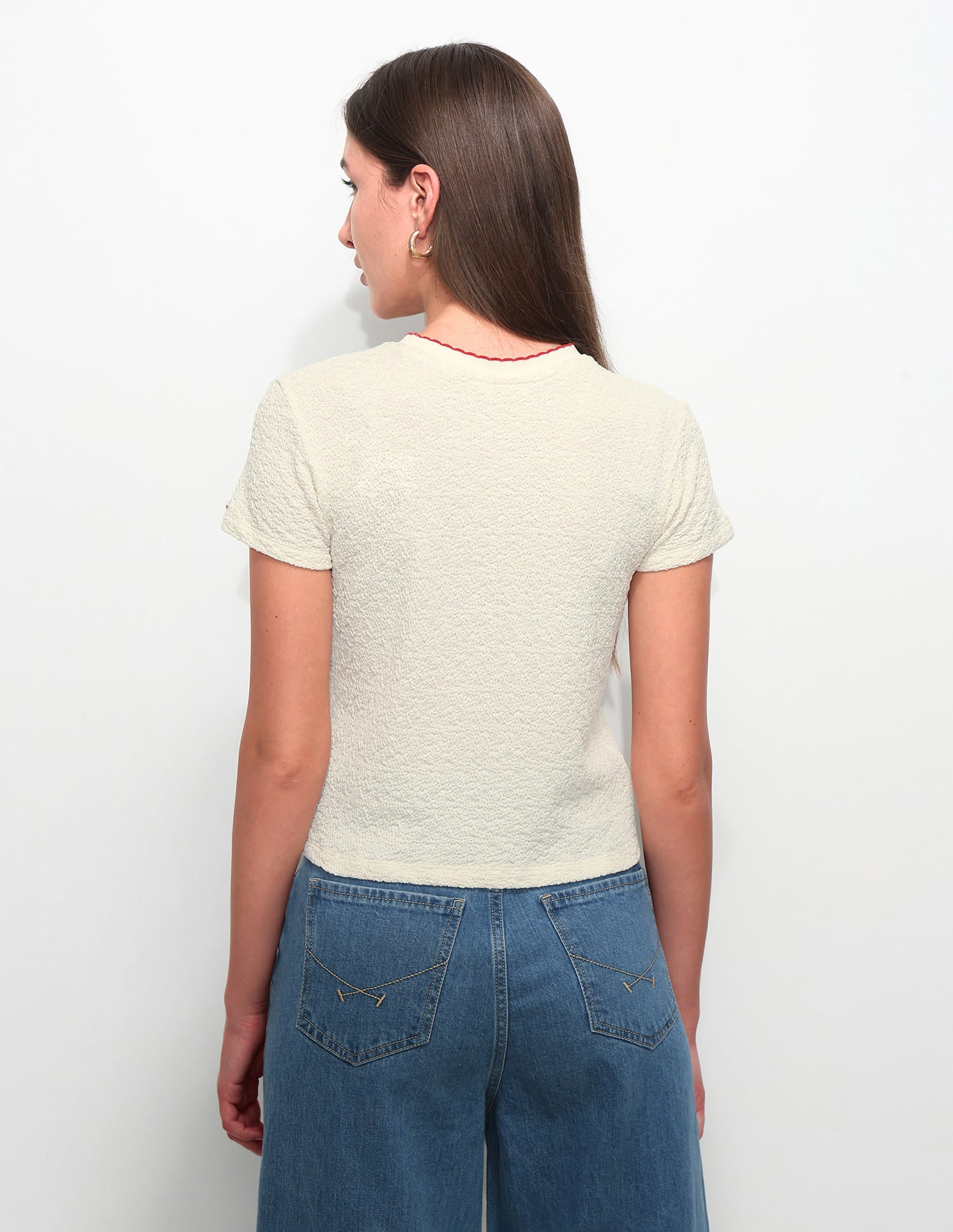 Fitted Textured T-Shirt White - U.S. Polo Assn. India | Large