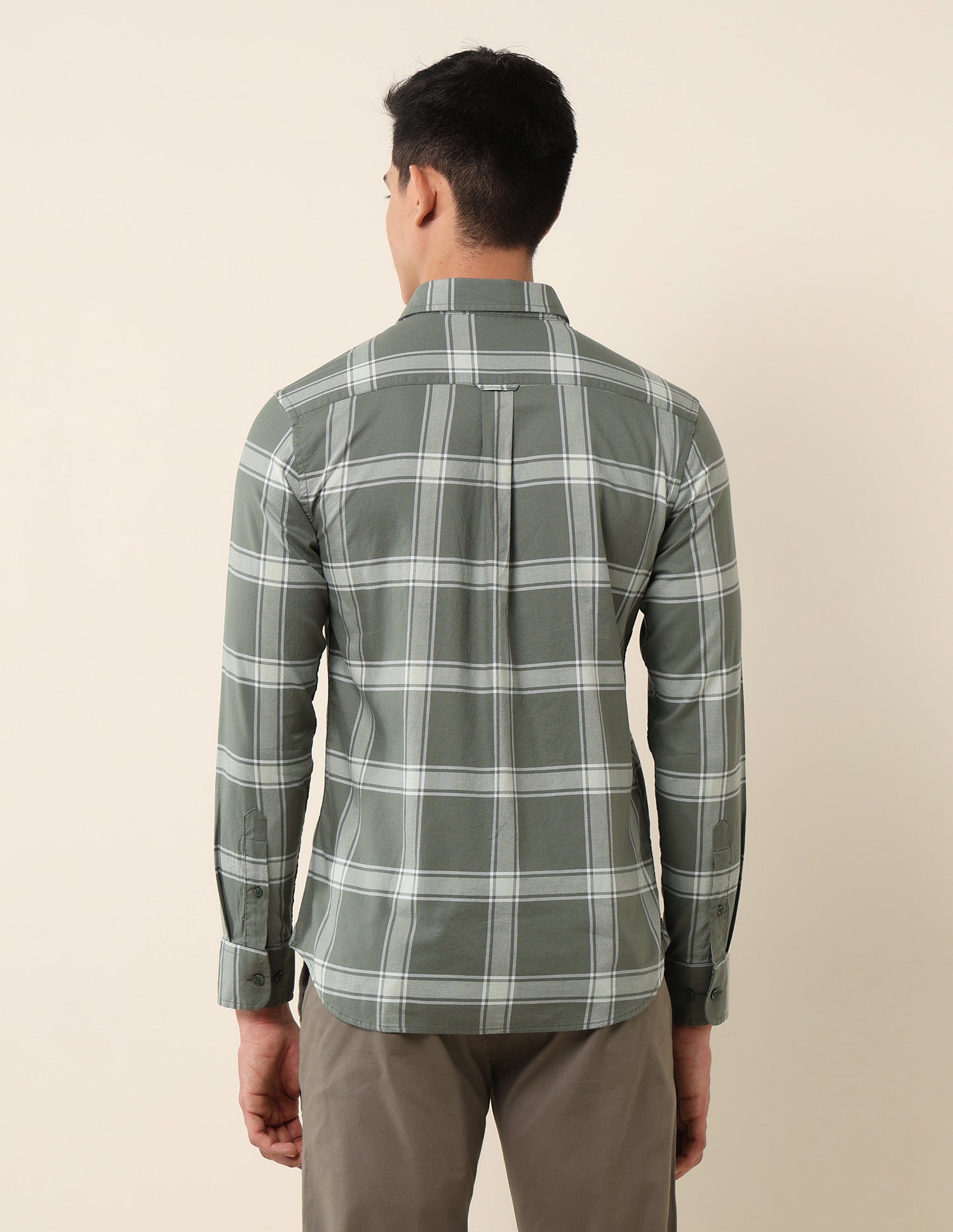 Grid Tattersall Checked Pure Cotton Shirt Light Olive - U.S. Polo Assn. India | Large