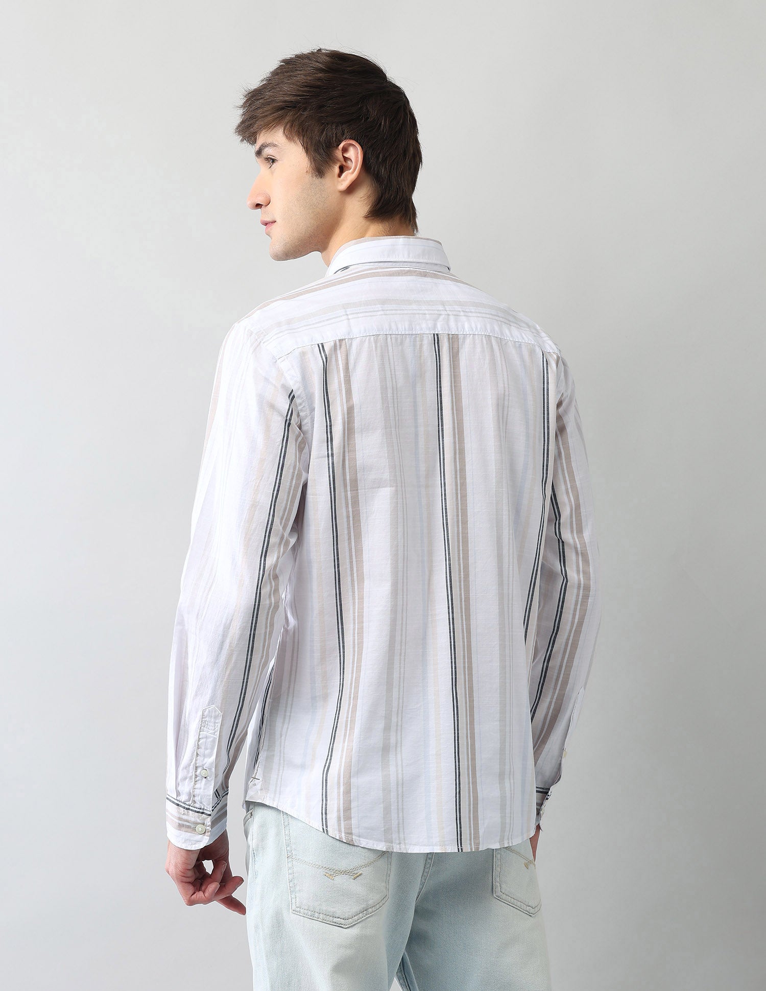Vertical Striped Regular Fit Poplin Shirt Ivory - U.S. Polo Assn. India | Large
