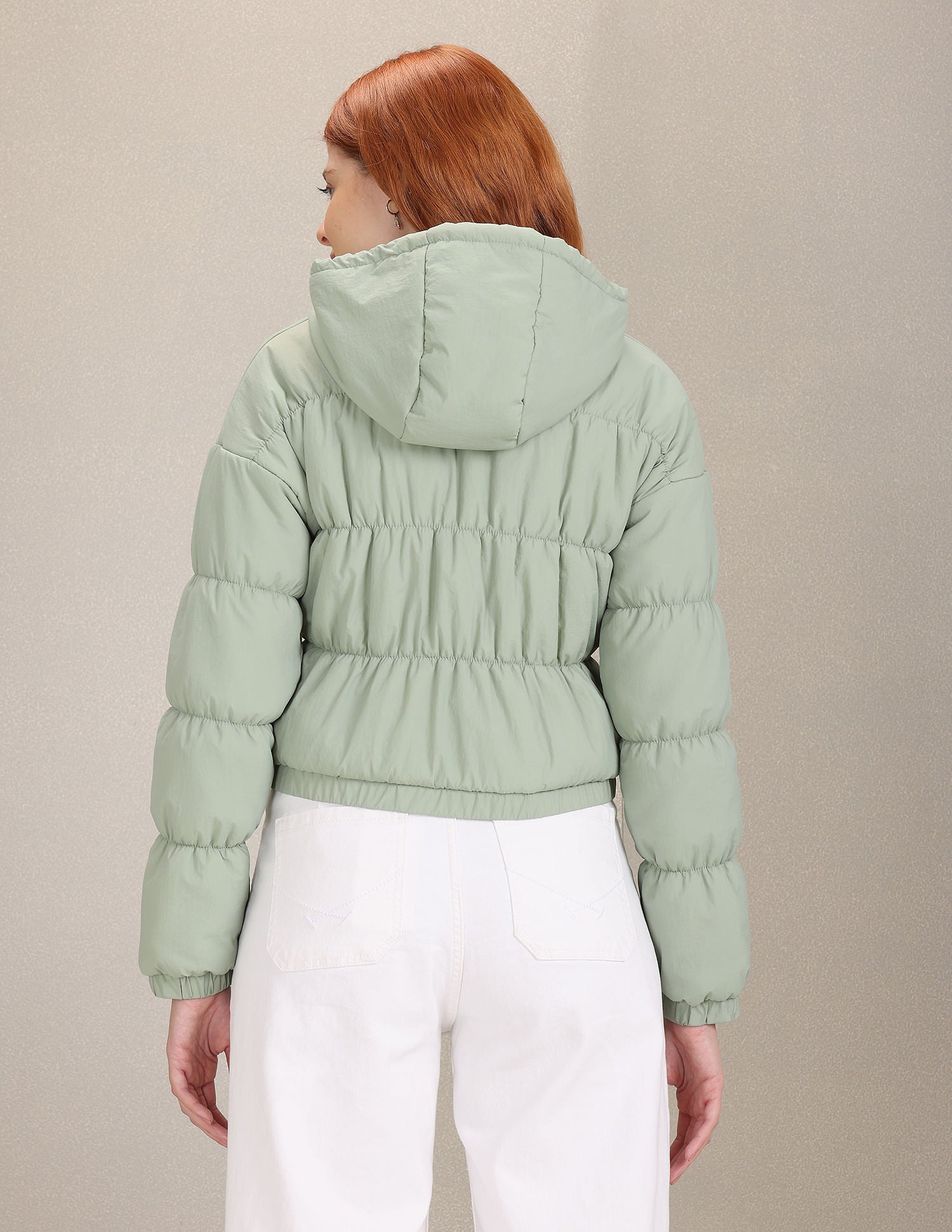 Light Green Gathered Solid Hood Puffer Jacket Light Green - U.S. POLO ASSN. | Large