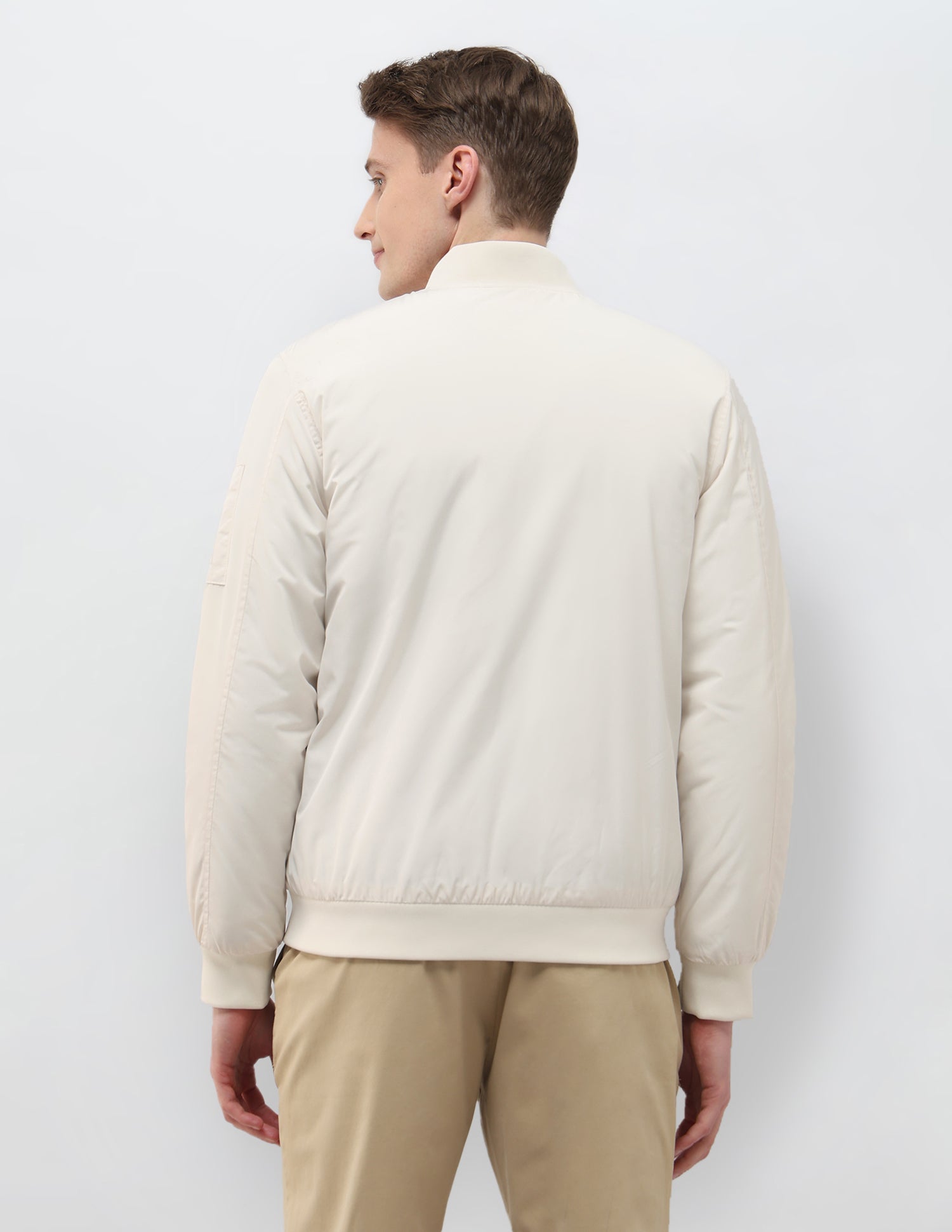 Solid Regular Fit Bomber Jacket Off White - U.S. Polo Assn. India | Large