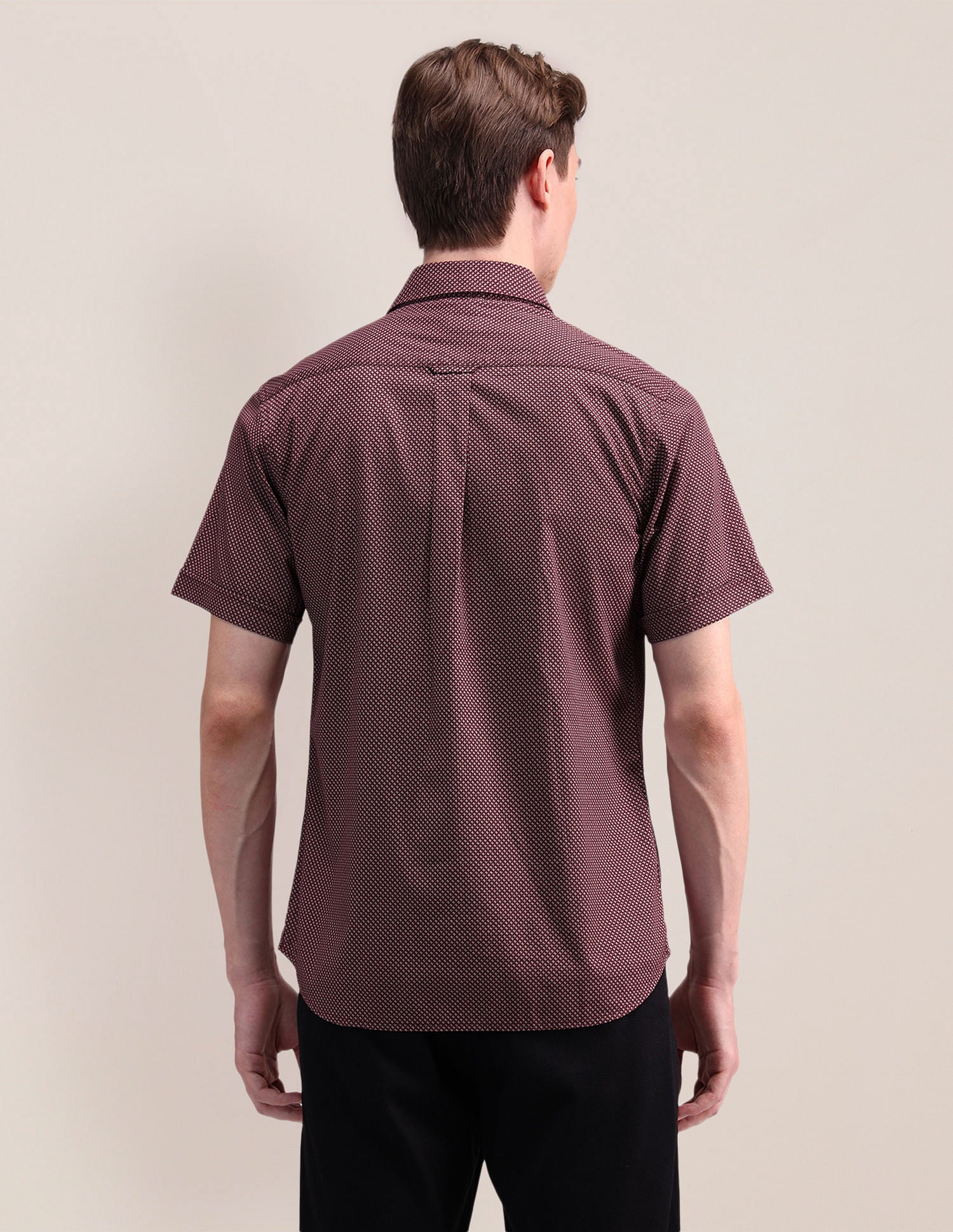 Geometric Print Pure Cotton Shirt Maroon - U.S. Polo Assn. India | Large