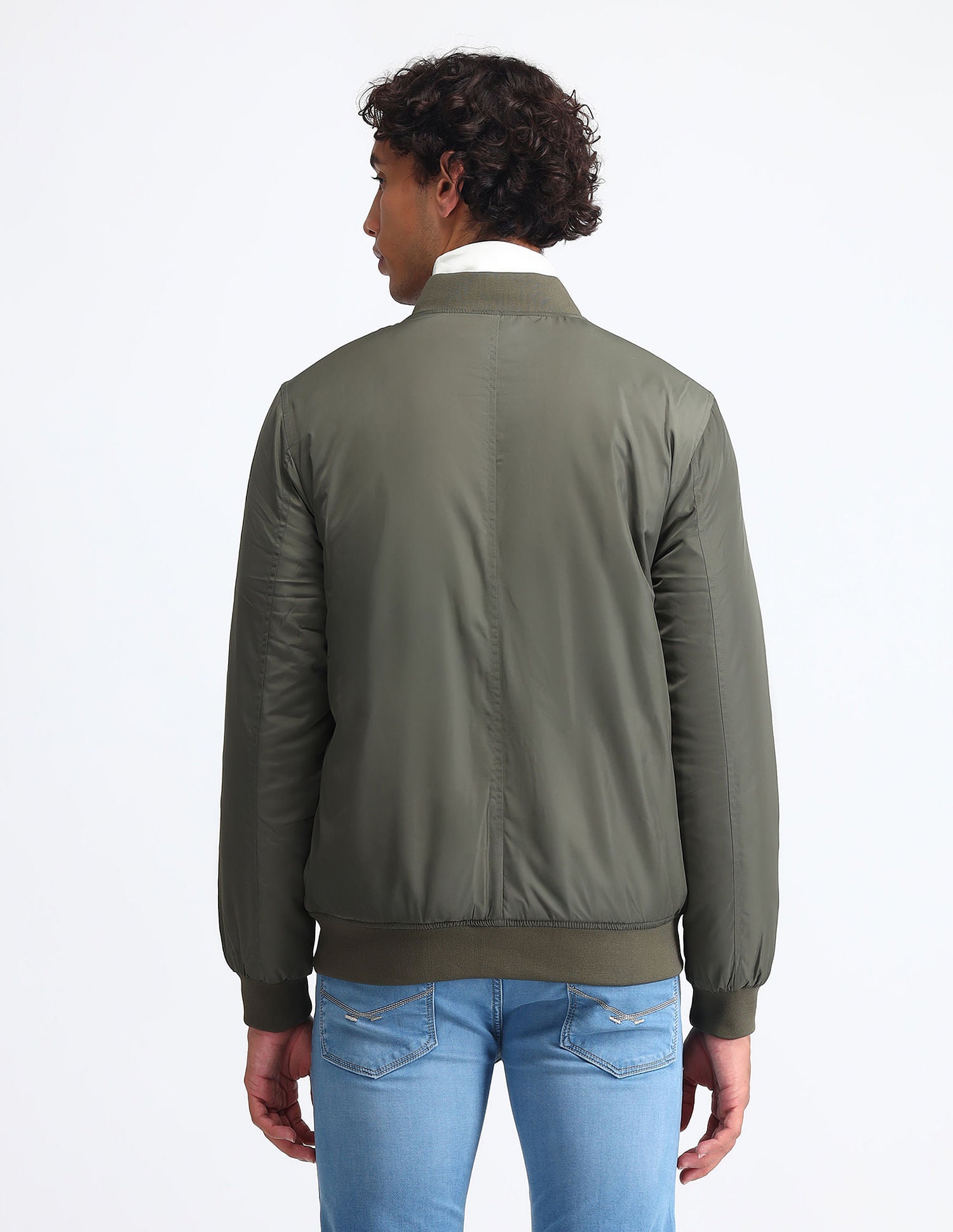 Regular Fit Solid Bomber Jacket Olive Green - U.S. Polo Assn. India | Large