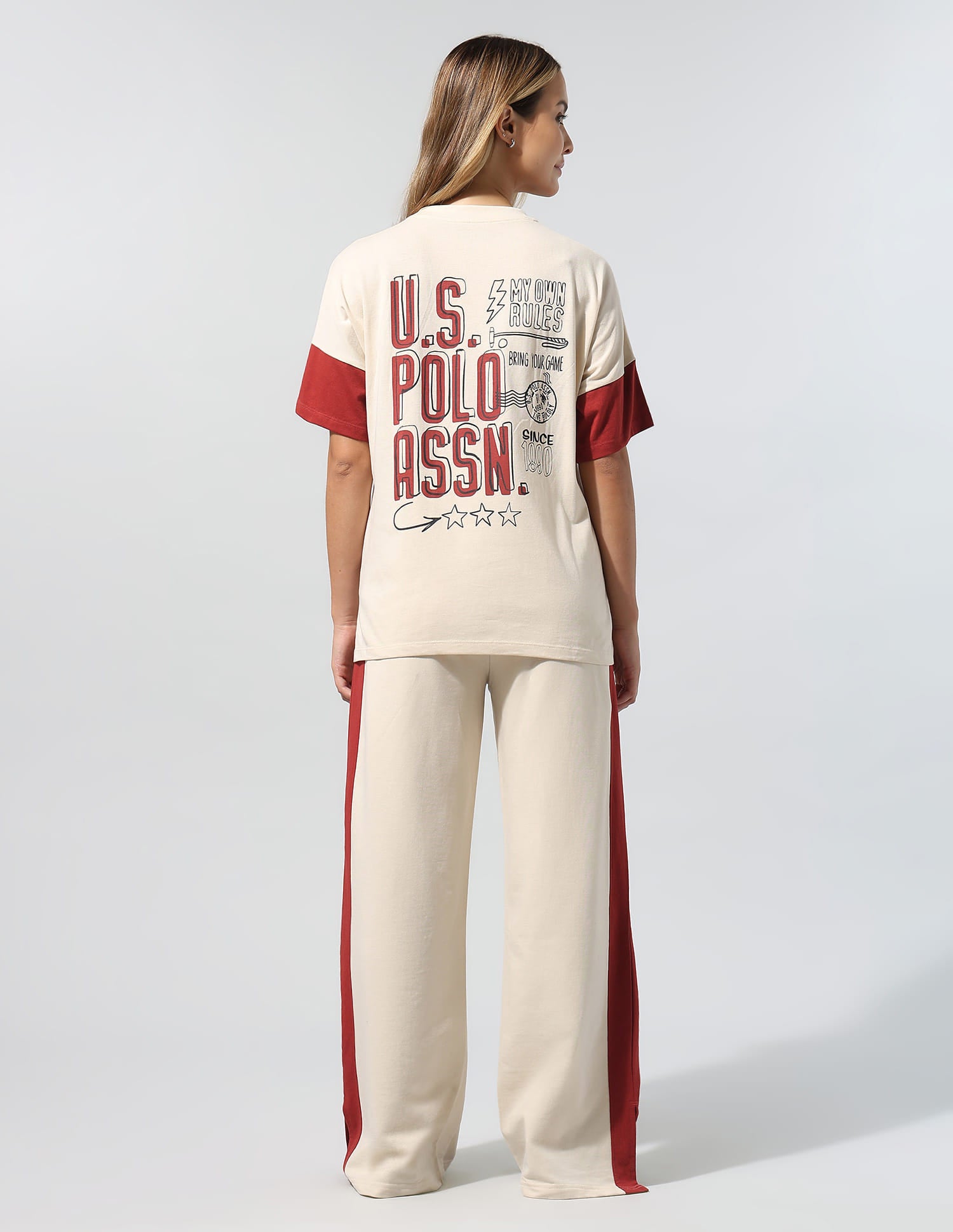 Polo Collar T-Shirt With Wide Leg Pants White - U.S. Polo Assn. India | Large