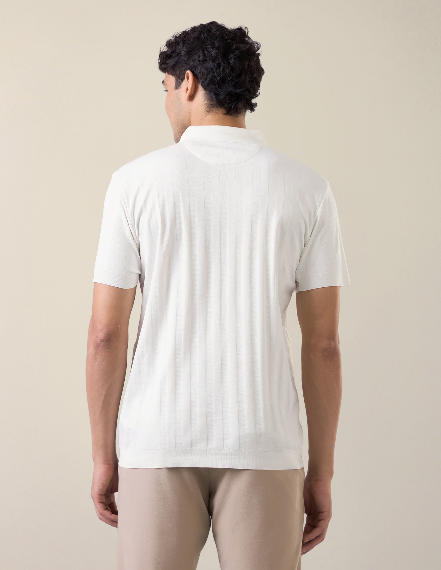 Self Design Vertical Striped Slim Fit Polo Shirt Off White - U.S. Polo Assn. India | Large