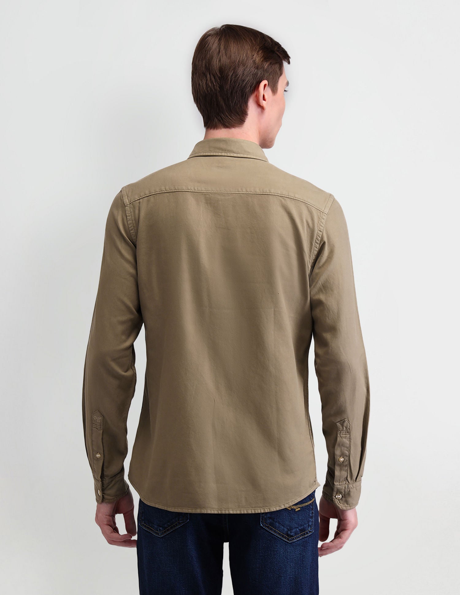 Solid Slim Fit Shirt Khaki - U.S. Polo Assn. India | Large