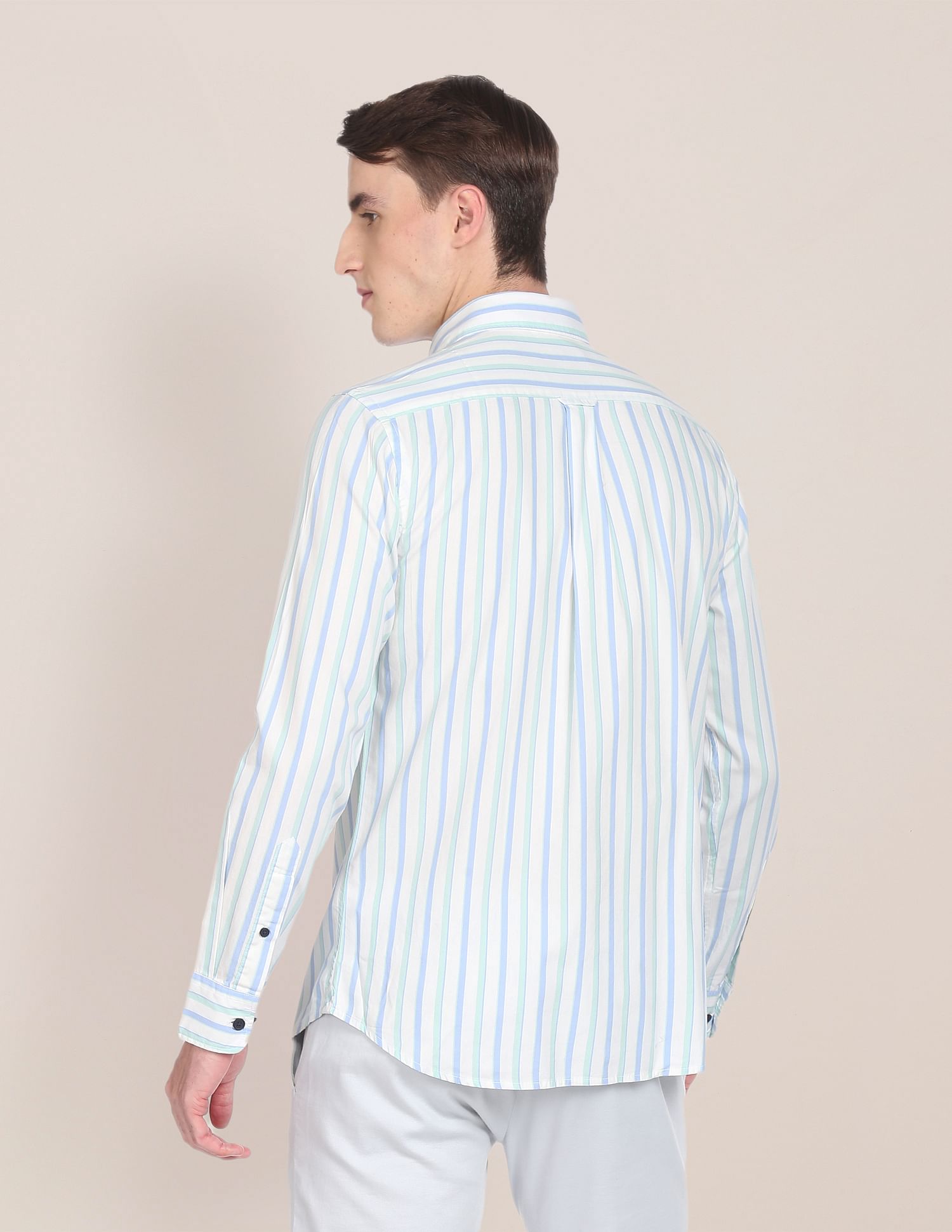 Vertical Stripe Dobby Casual Shirt White and Mint - U.S. Polo Assn. India | Large