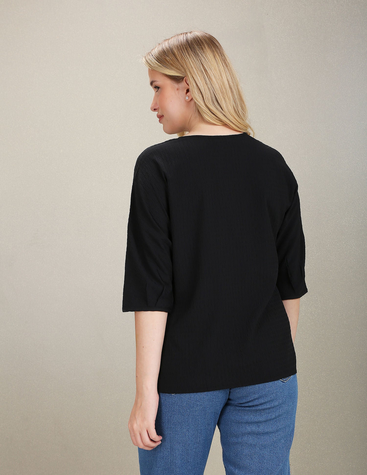 Round Neck Textured Top Black - U.S. Polo Assn. India | Large