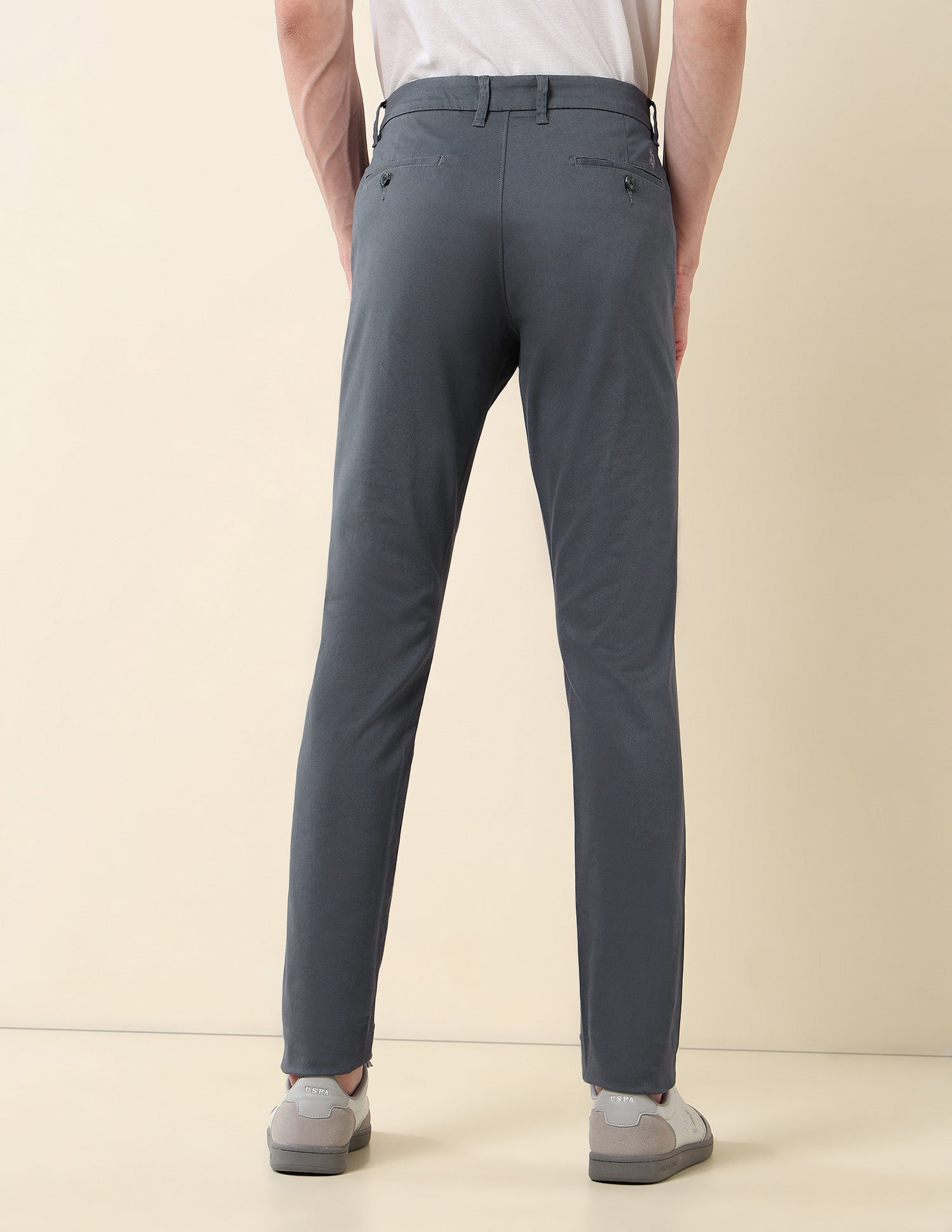 Textured Austin Slim Fit Twill Trousers Grey - U.S. Polo Assn. India | Large