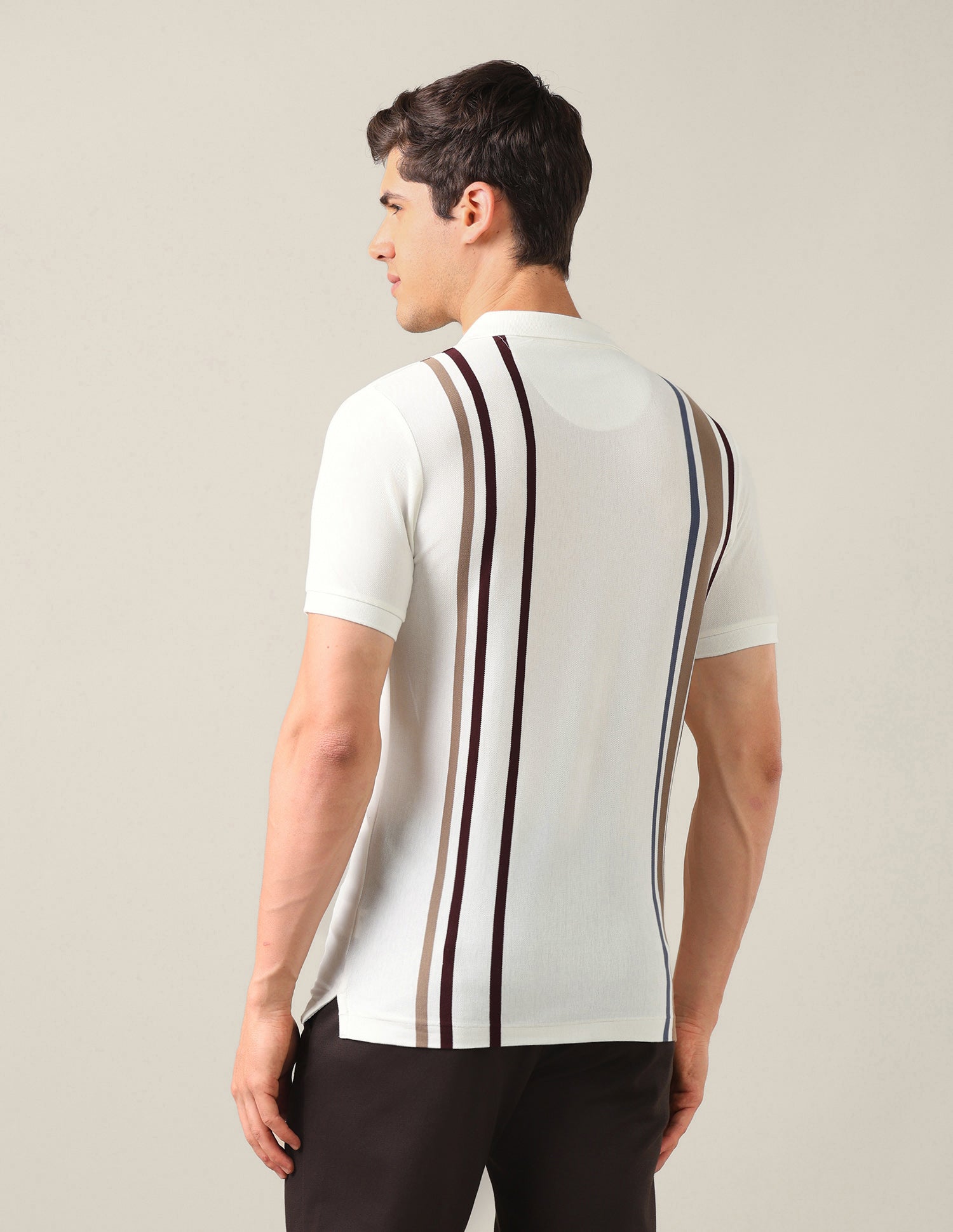 Vertical Striped Slim Fit Polo Shirt Off White - U.S. Polo Assn. India | Large