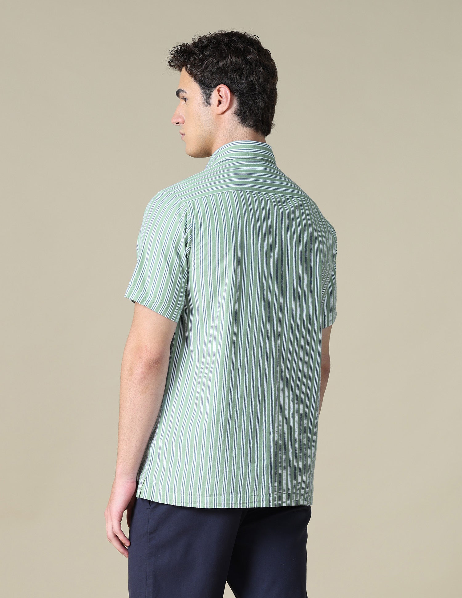 Vertical Striped Seersucker Shirt Light Green - U.S. Polo Assn. India | Large