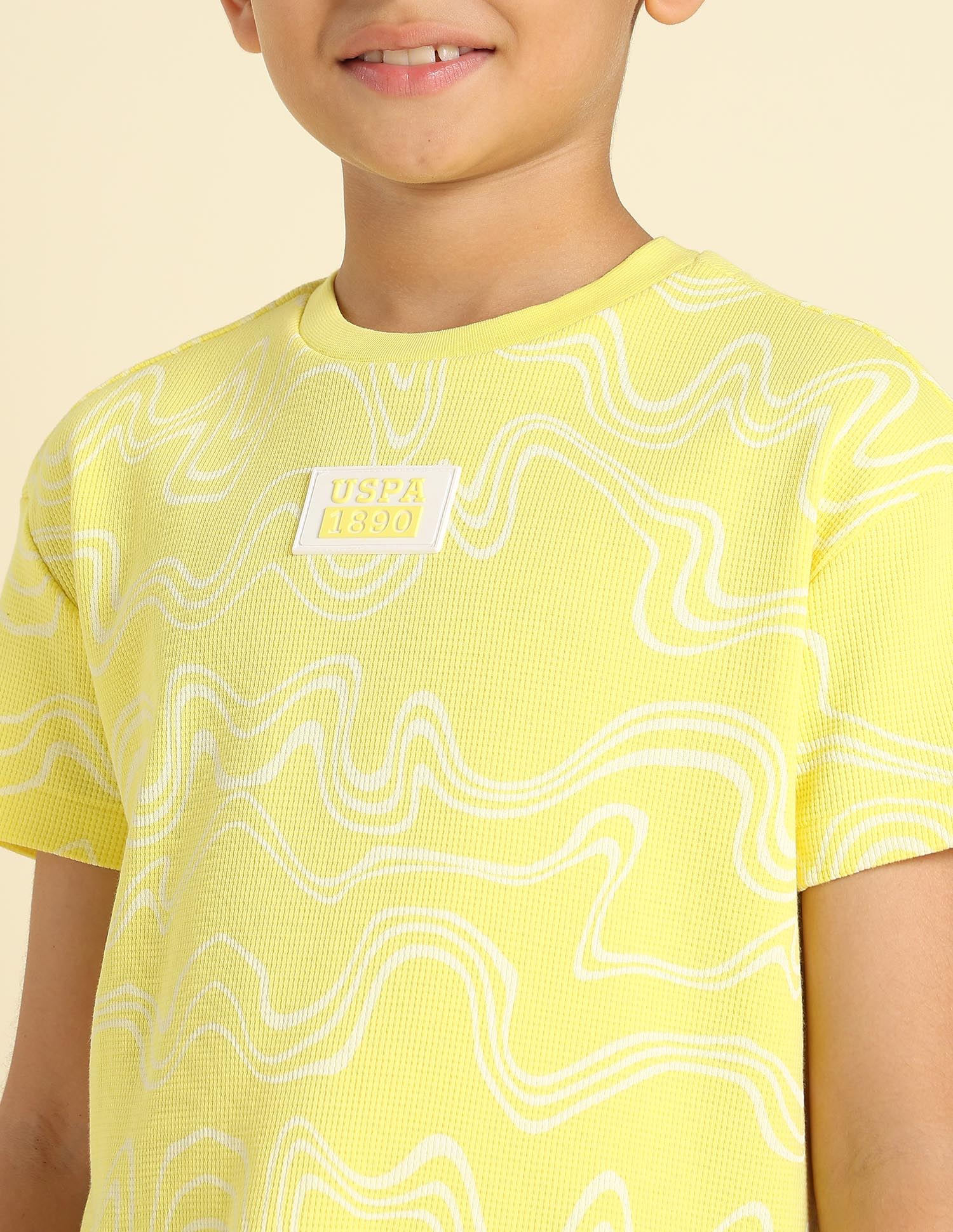 Boys Regular Fit Abstract Printed T-Shirt Light Yellow - U.S. POLO ASSN. | Large