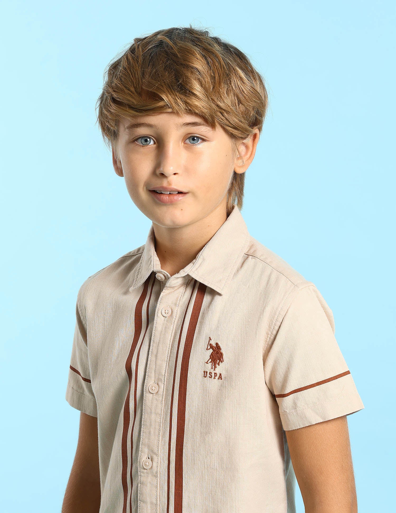 Boys Solid Boxy Fit Shirt Beige - U.S. POLO ASSN. | Large