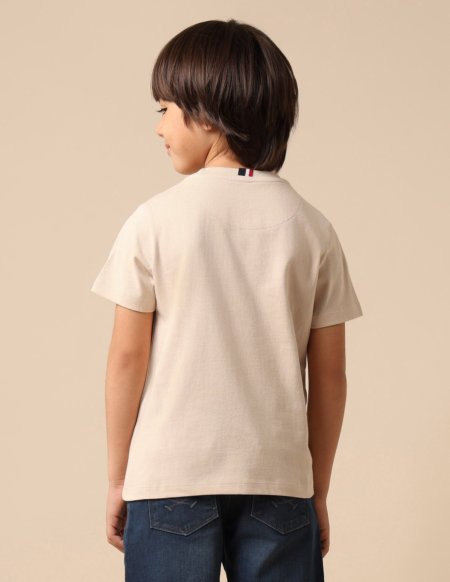 Boys Graphic Printed Pure Cotton T Shirt Beige - U.S. POLO ASSN. | Large