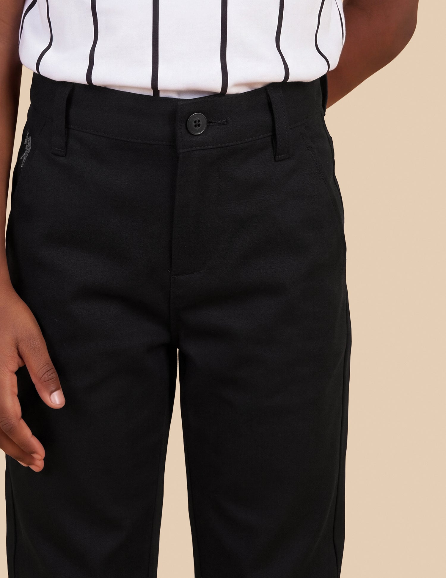 Solid Slim Fit Trousers Black - U.S. Polo Assn. India | Large
