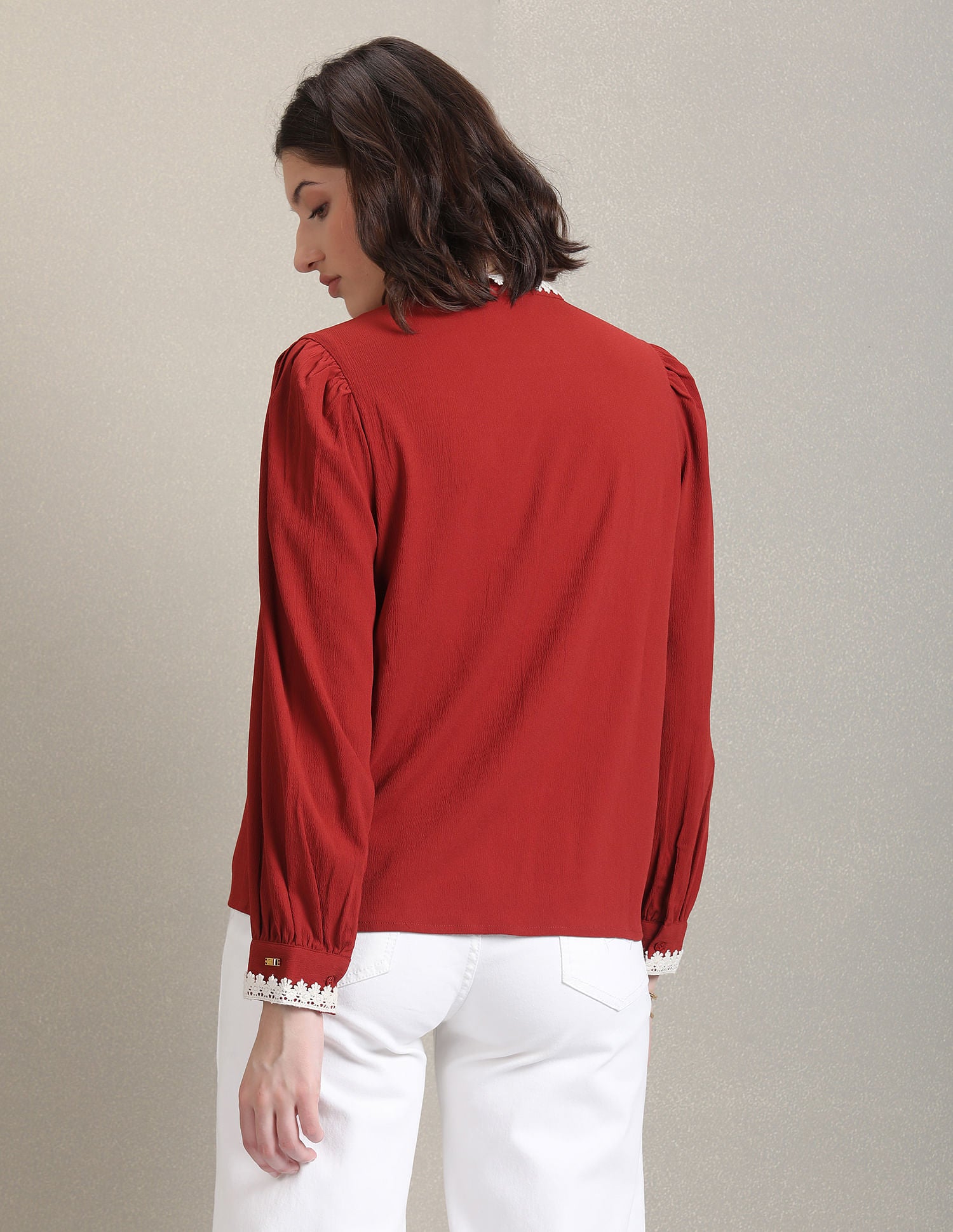 Round Neck Lace Trim Top Rust - U.S. POLO ASSN. | Large