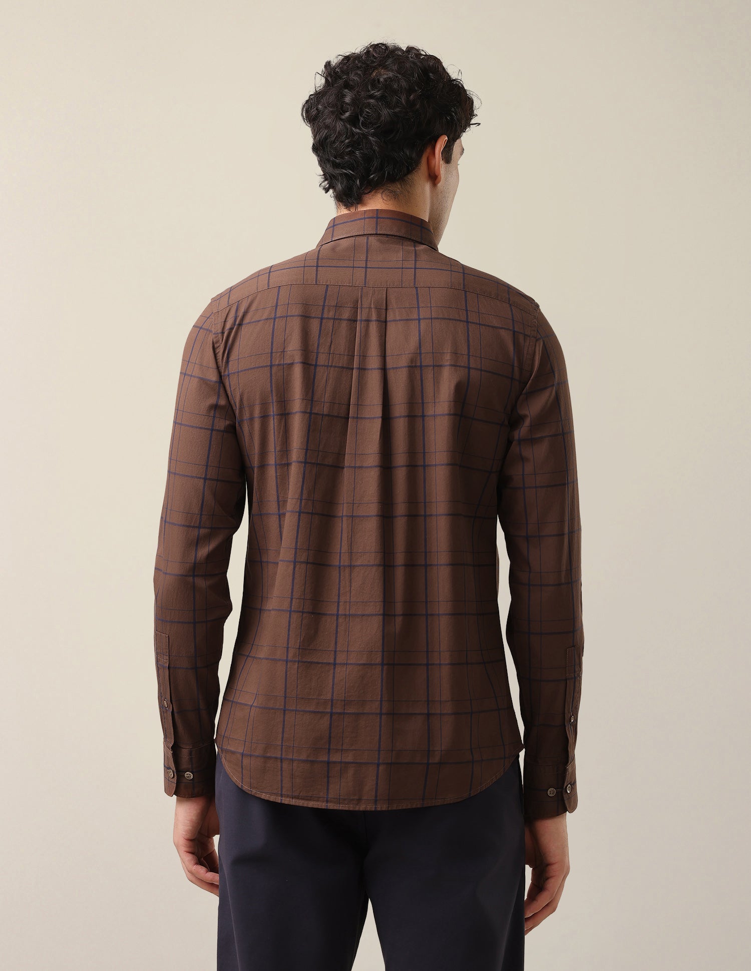 Windowpane Checked Tailored Fit Shirt Brown - U.S. Polo Assn. India | Large