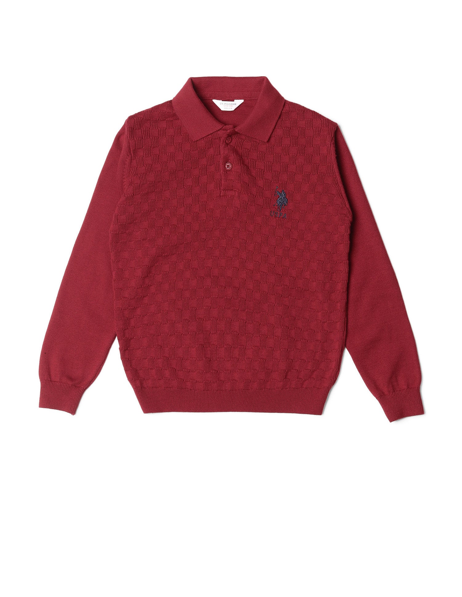 Boys Textured Regular Fit Sweater Maroon - U.S. POLO ASSN. | Large