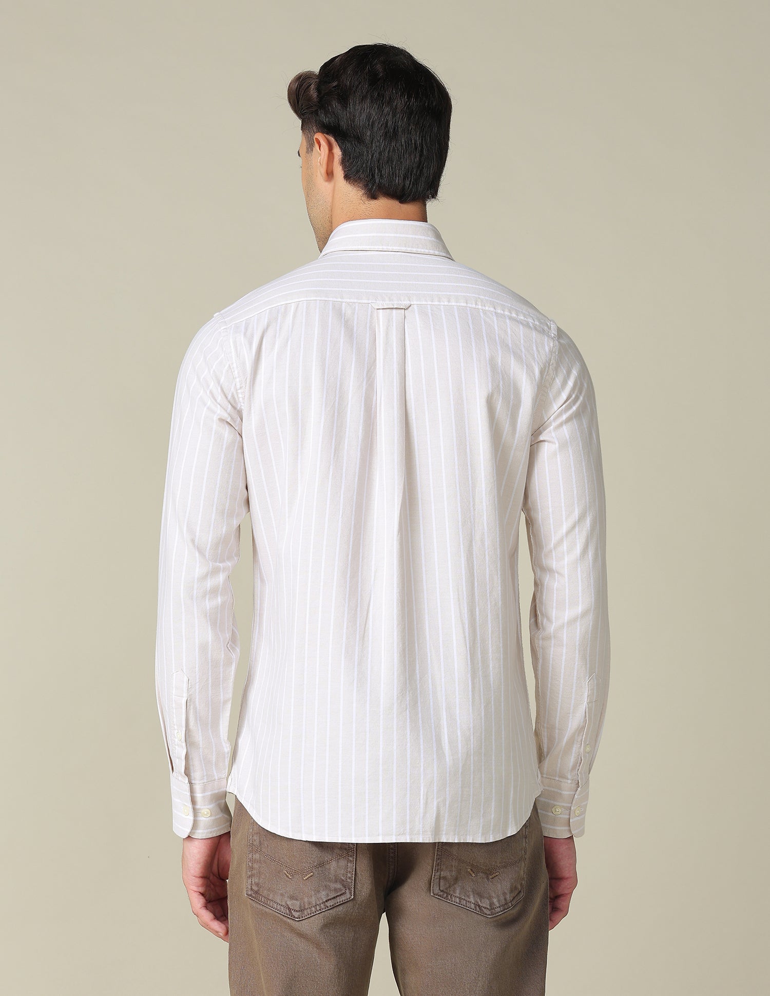 Vertical Striped Tailored Fit Shirt Beige - U.S. POLO ASSN. | Large