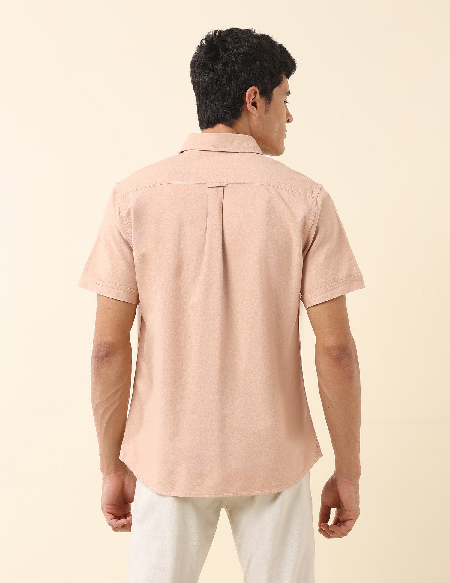 Tailored Fit Solid Pure Cotton Shirt Peach - U.S. Polo Assn. India | Large