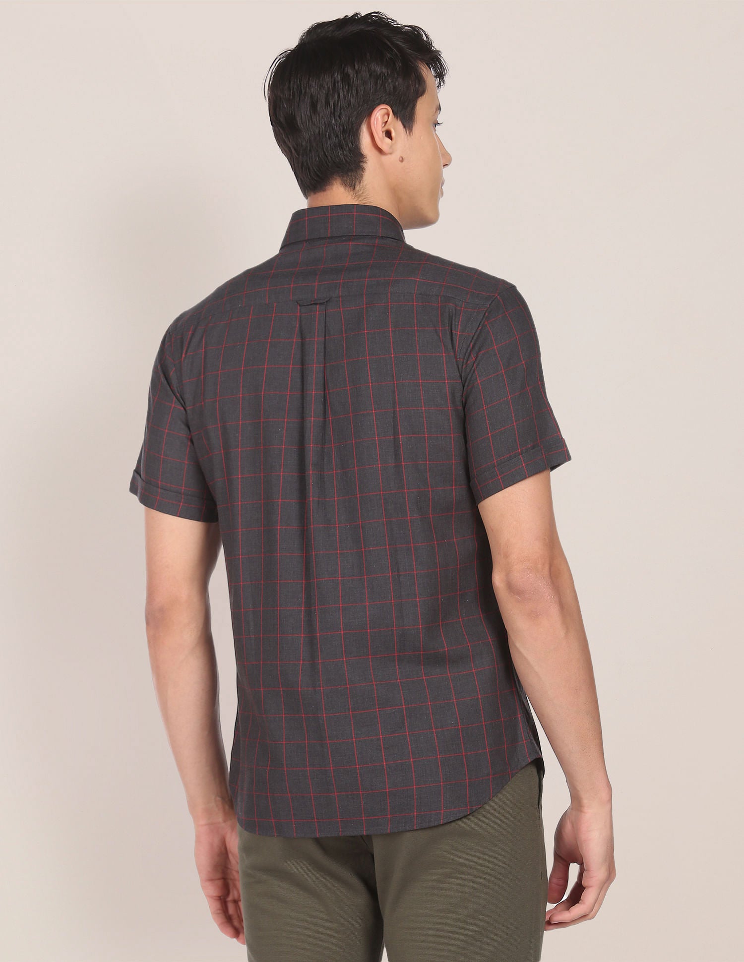 Short Sleeve Windowpane Check Casual Shirt Charcoal - U.S. Polo Assn. India | Large