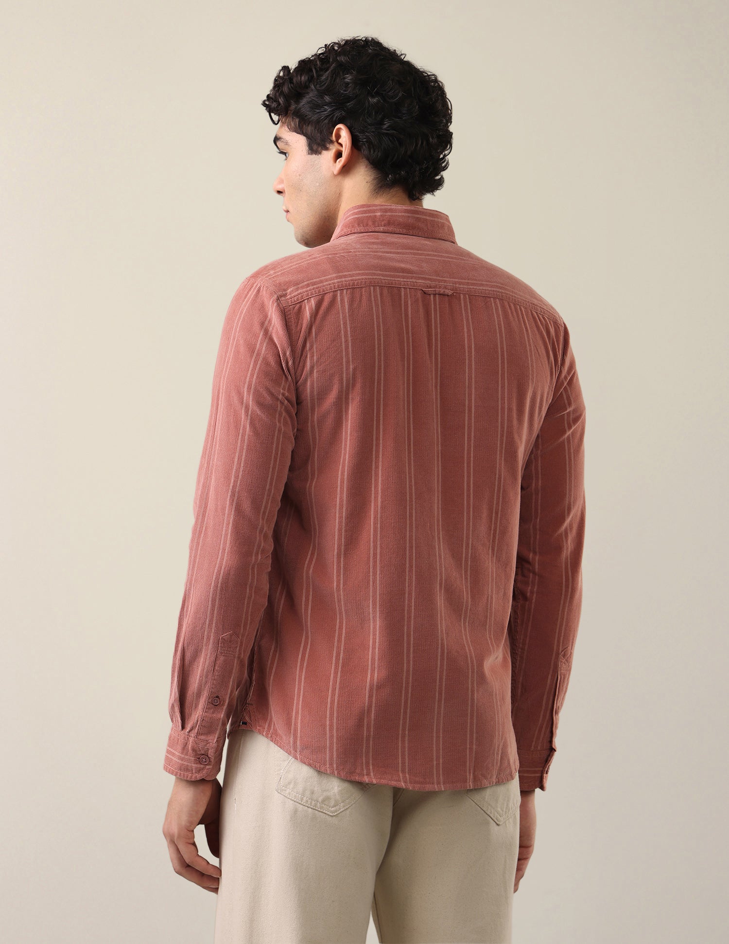 Corduroy Self Design Vertical Striped Shirt Pink - U.S. Polo Assn. India | Large