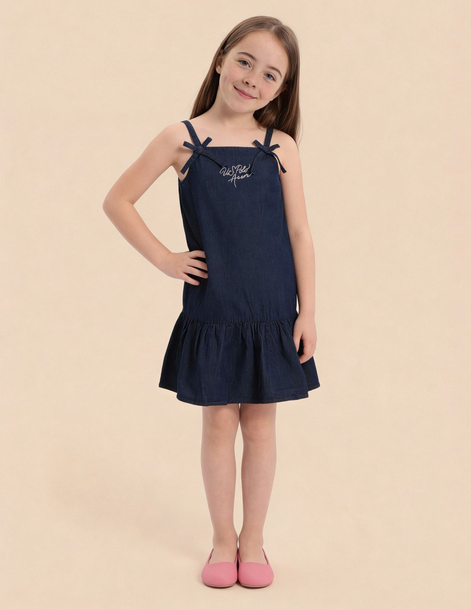 Girls A-Line Denim Strappy Dress Dark Blue - U.S. Polo Assn. India | Large