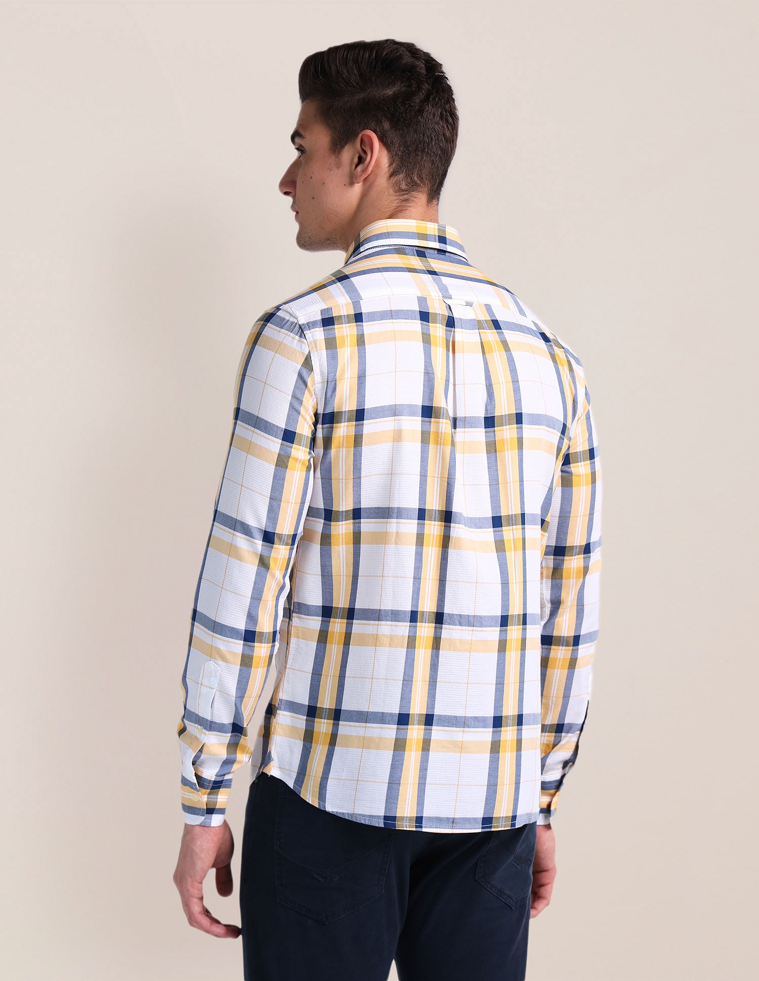 Premium Cotton Patterned Weave Shirt Yellow - U.S. Polo Assn. India | Large
