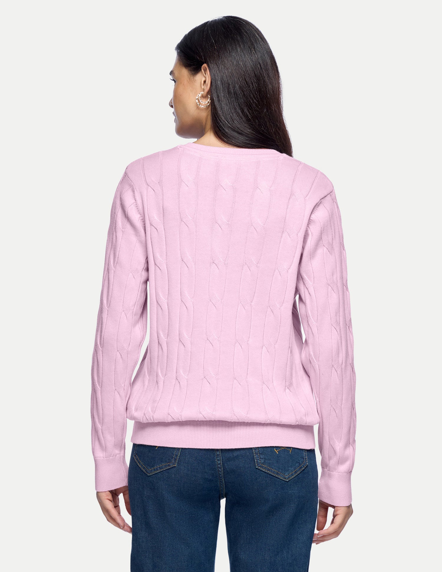 Cable Patterned Knit Regular Fit Sweater Light Pink - U.S. Polo Assn. India | Large