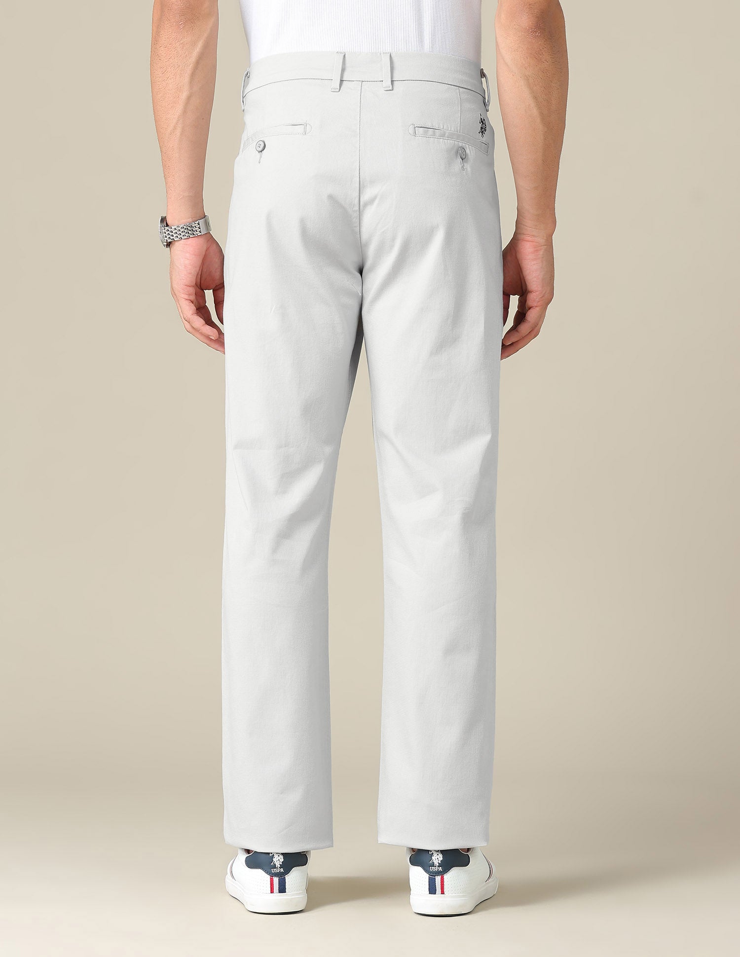 Riley Straight Fit Dobby Trousers Light Grey - U.S. POLO ASSN. | Large