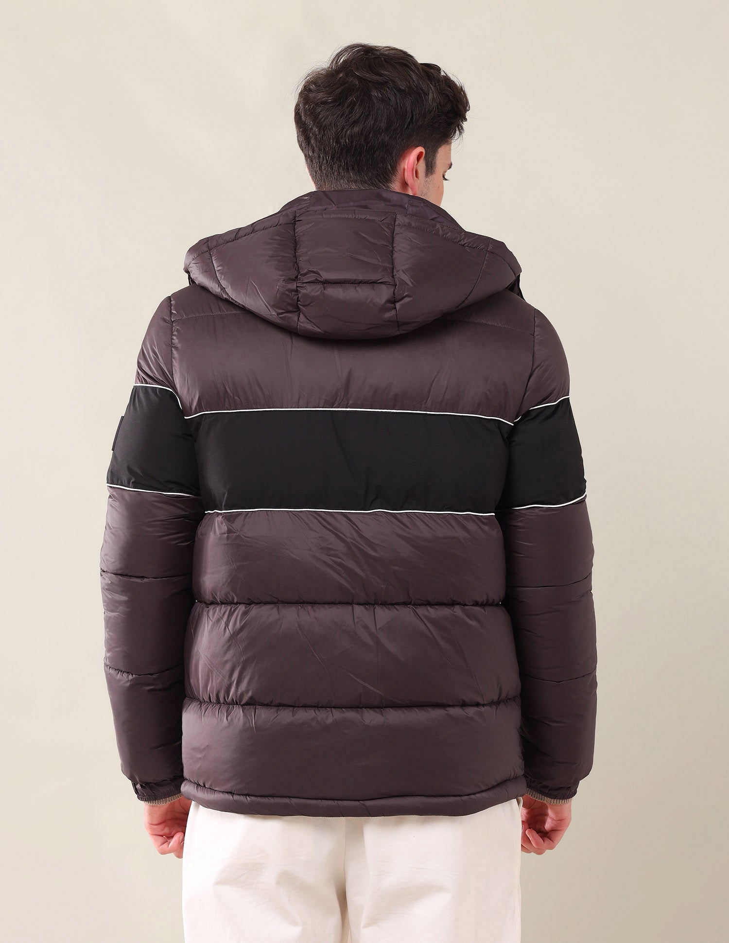 Colourblocked Regular Fit Puffer Jacket Wine - U.S. Polo Assn. India | Large