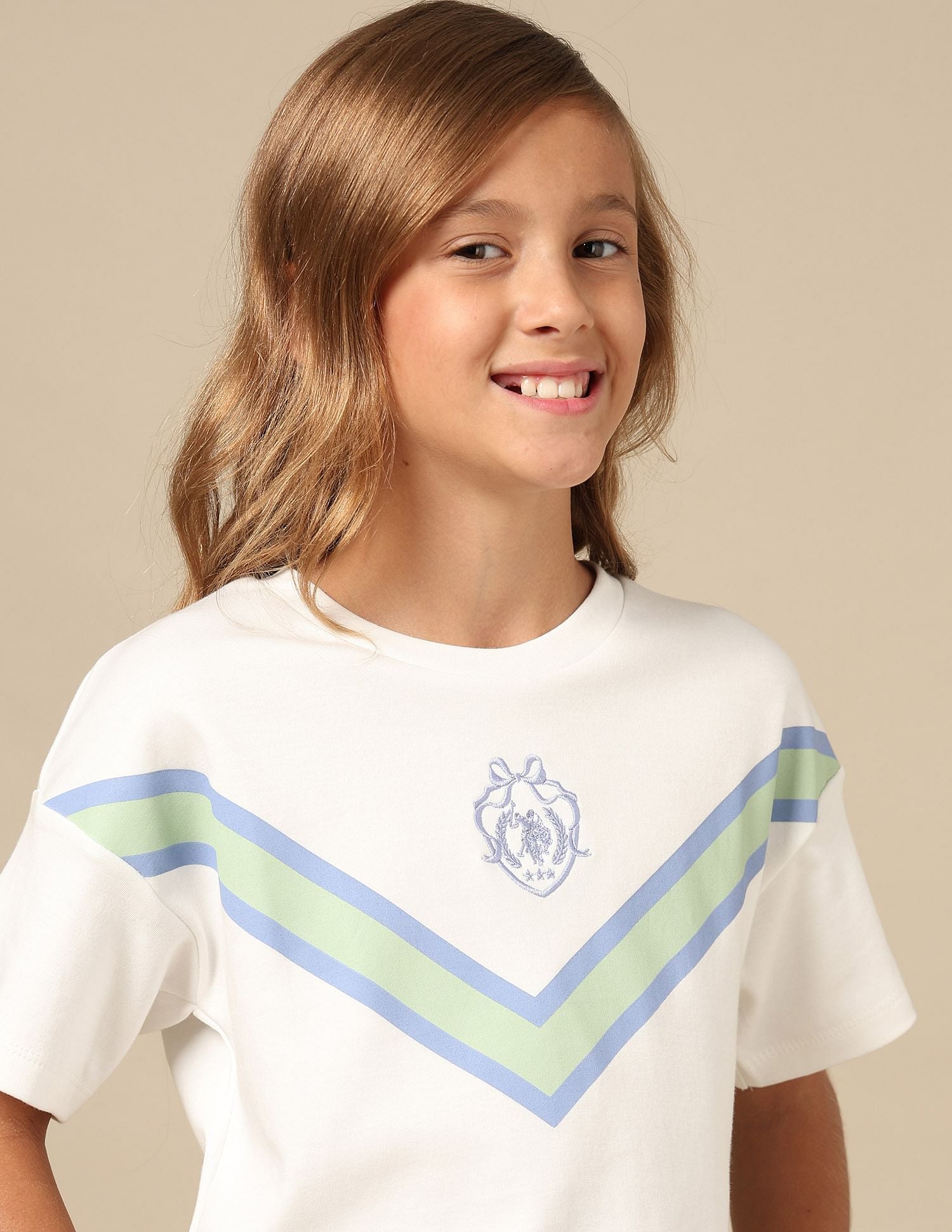 Girls Varsity Style Brand Embroidered T-Shirt Off White - U.S. POLO ASSN. | Large
