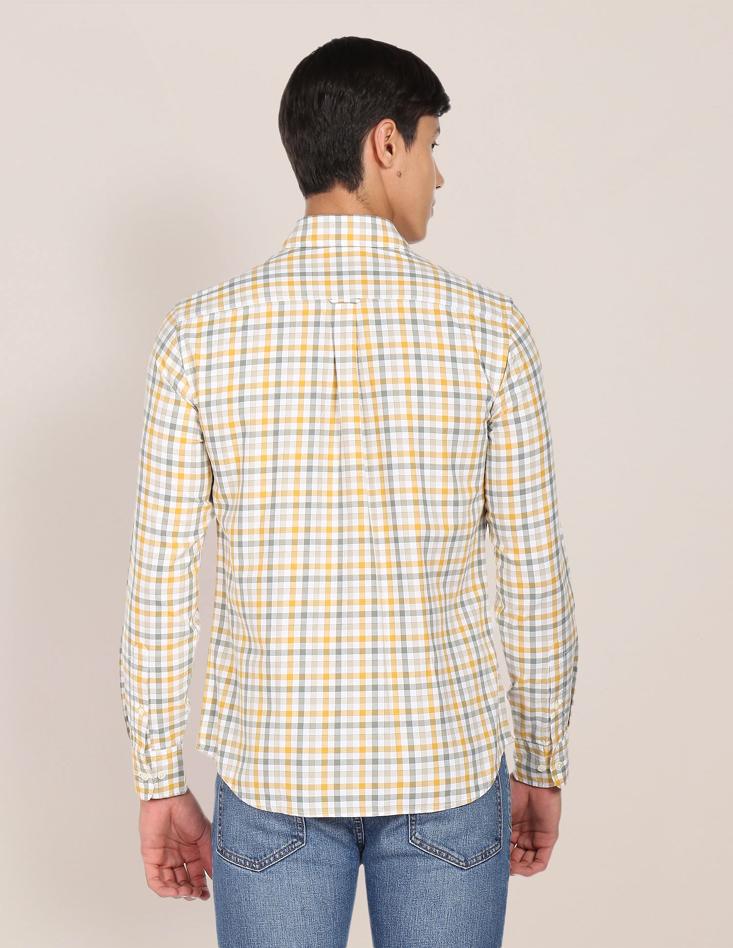 Grid Tattersall Check Cotton Casual Shirt Mustard and Green - U.S. POLO ASSN. | Large