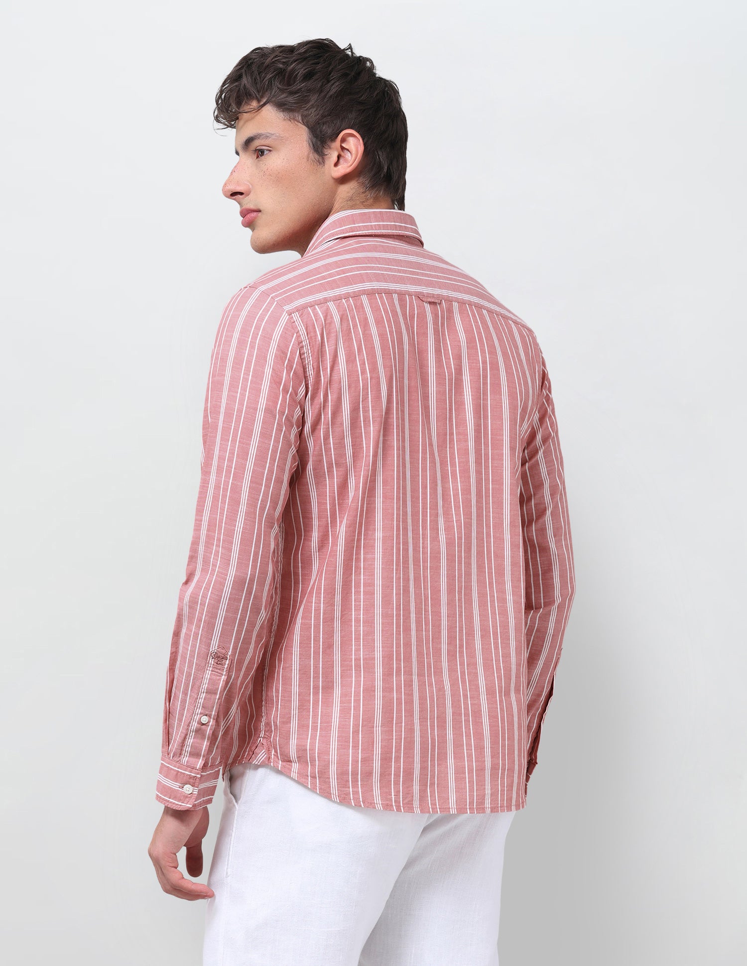 Vertical Striped Regular Fit Shirt Coral - U.S. Polo Assn. India | Large