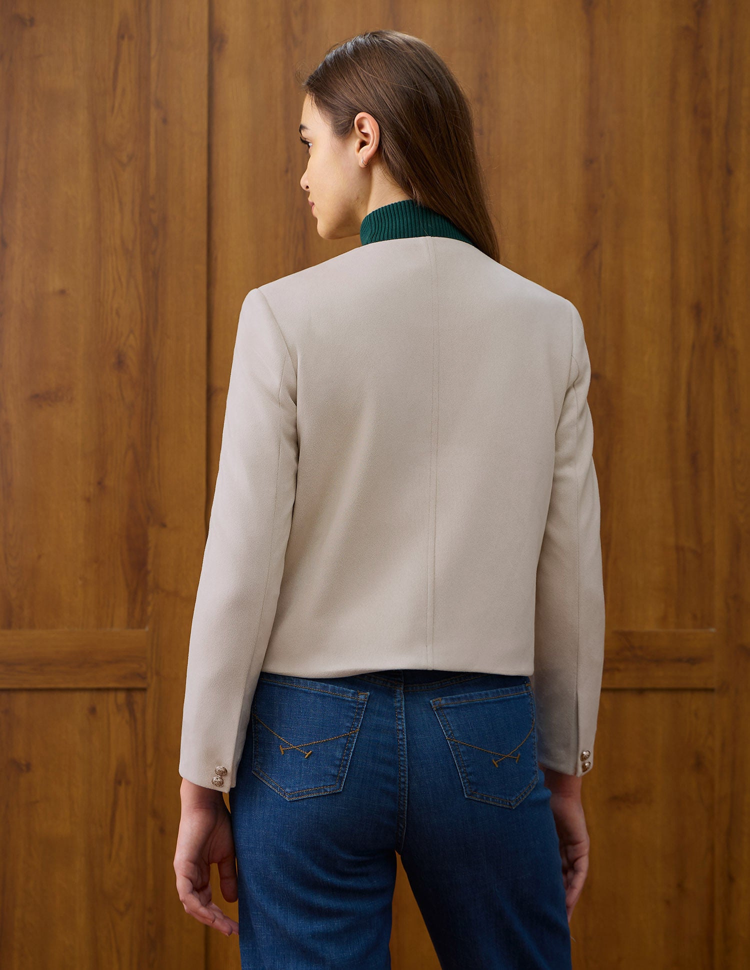 Solid Regular Fit Round Neck Jacket Beige - U.S. POLO ASSN. | Large